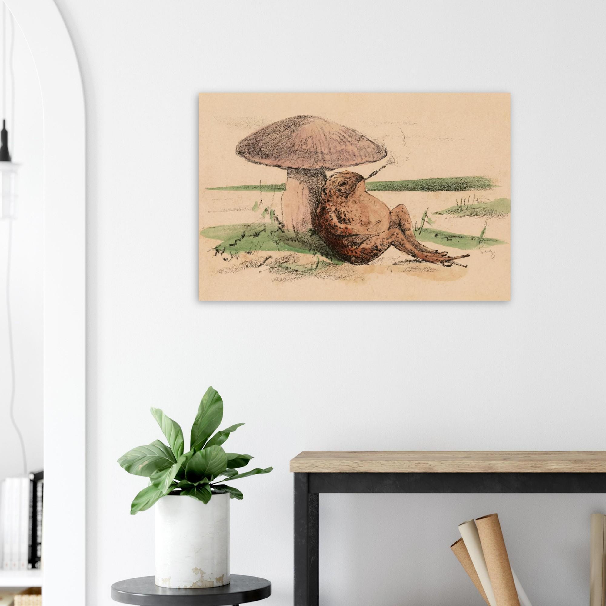 Vintage Toad Smoking Art Print | Mushroom Wall Art | Goblincore Decor | Retro Frog Illustration | Whimsical Animal Art | Art Print