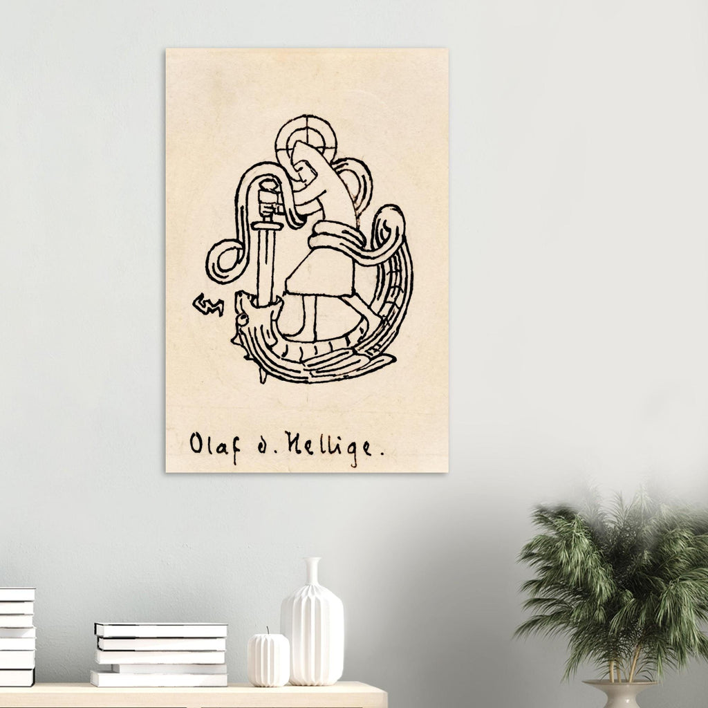 Saint Olaf of Norway Viking King and Patron Saint Medieval Line Art Illustration Unframed Print Myth & Symbolism