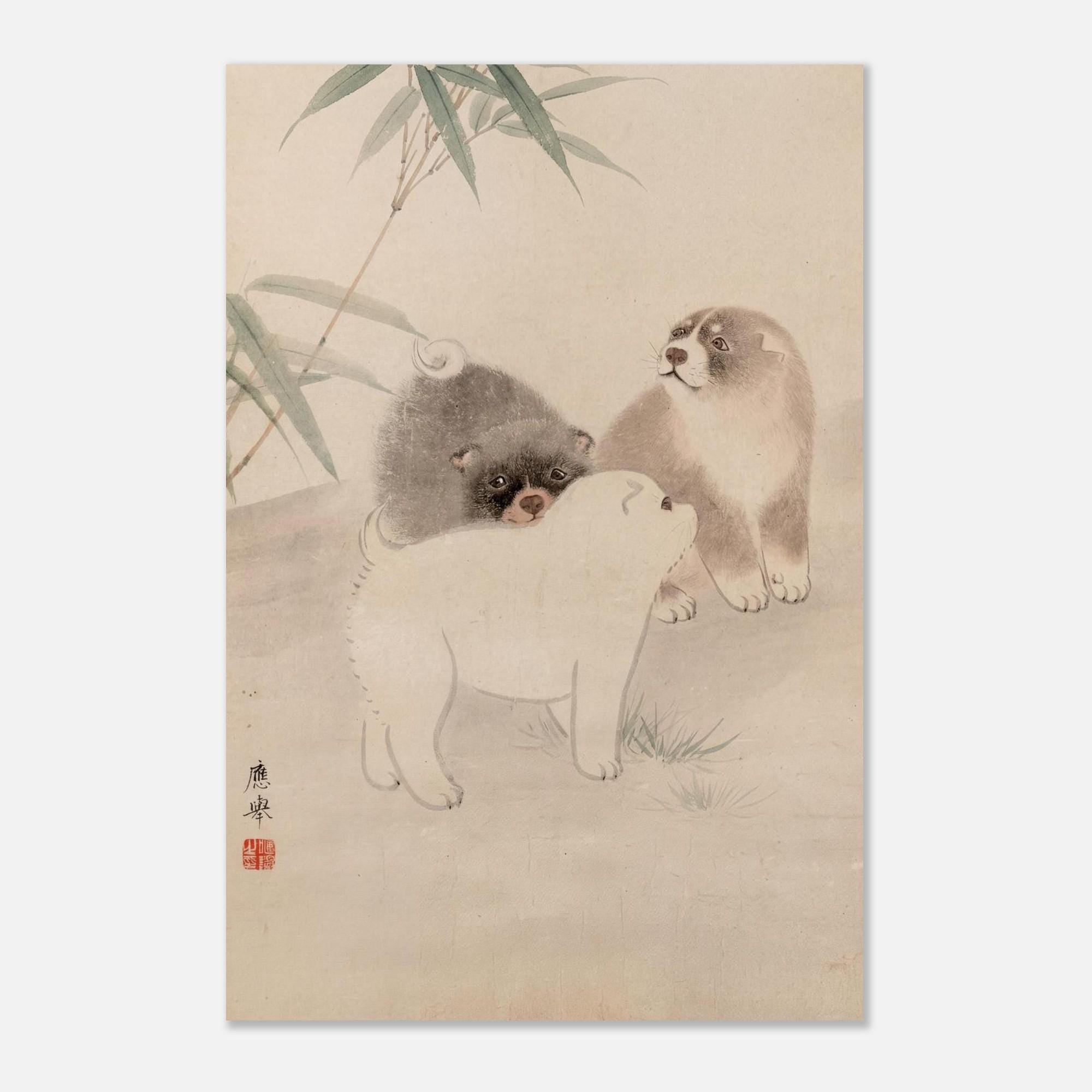 Puppies by Maruyama Okyo Fine Art Print, Japanese Wall Art, Vintage Dog Poster, Wabi Sabi Decor, Cute Animal Art, Asian Home Decor