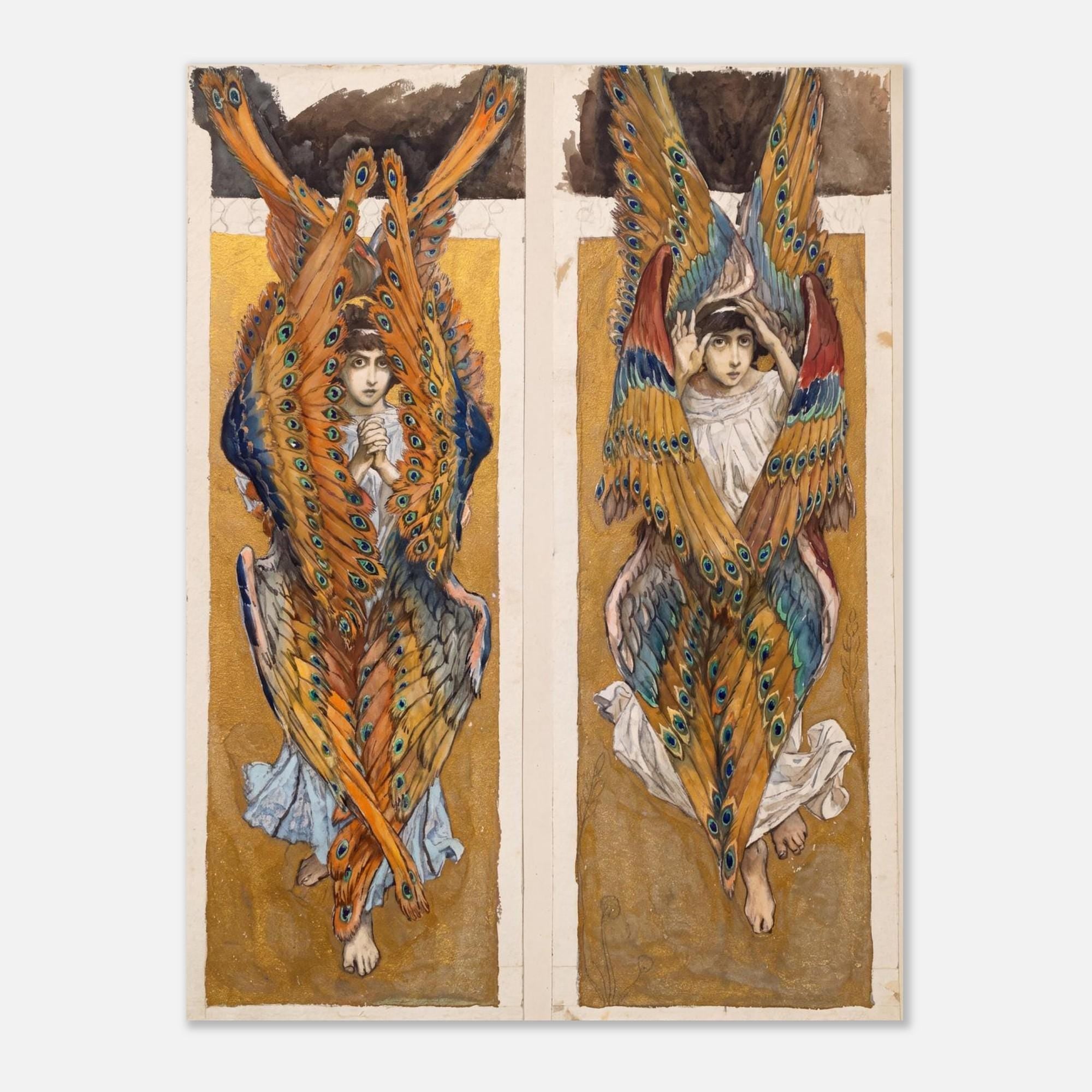 Vintage Seraphim Angel Fine Art Print Peacock Wing Cherub Painting Victor Vasnetsov Sacred Wall Decor Sacred Medieval Icons