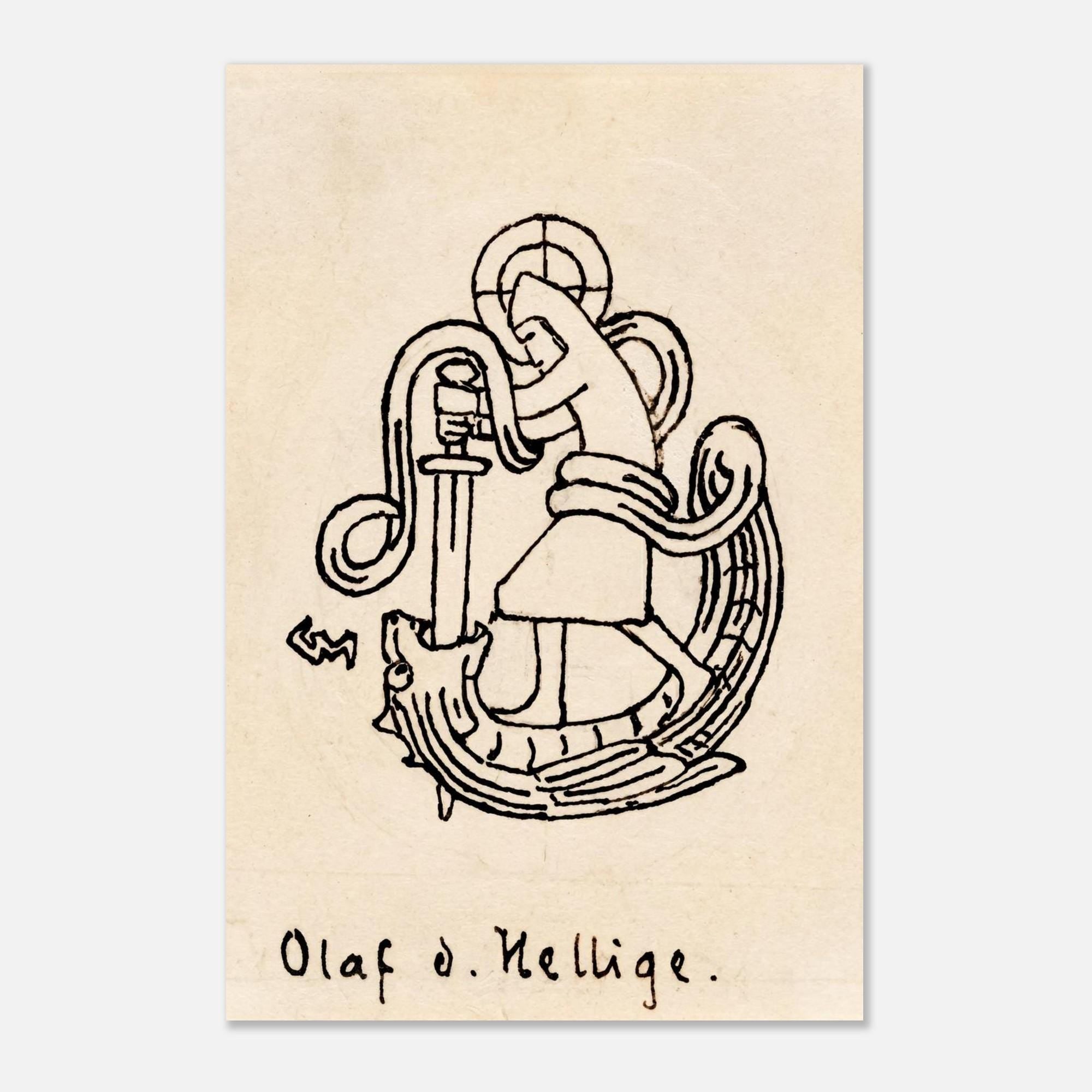 Saint Olaf of Norway Viking King and Patron Saint Medieval Line Art Illustration Unframed Print Myth & Symbolism