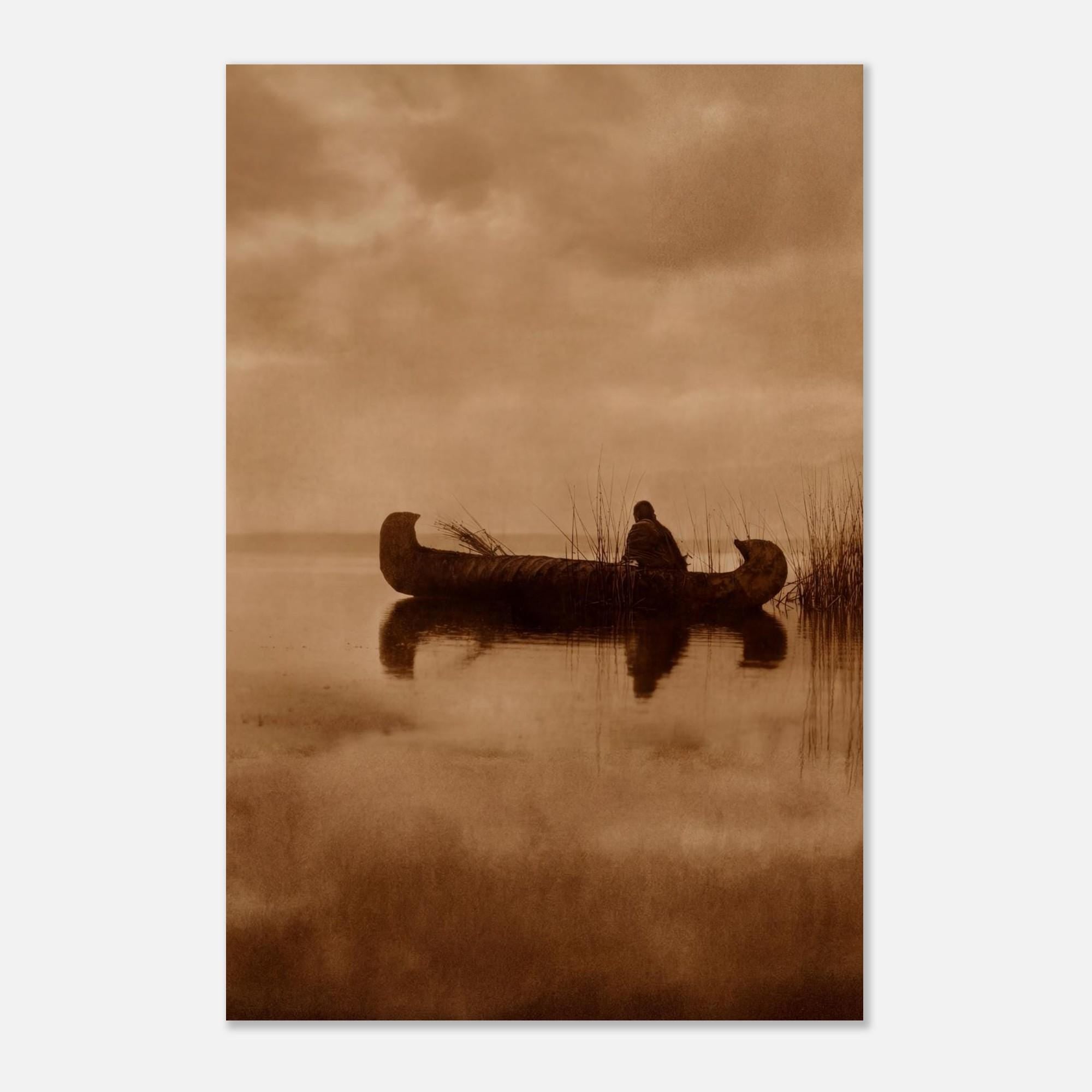 Edward Curtis Kutenai Duck Hunter Print | Native American Canoe Art | Vintage Sepia Wall Art | Rustic Western Home Decor Art Print
