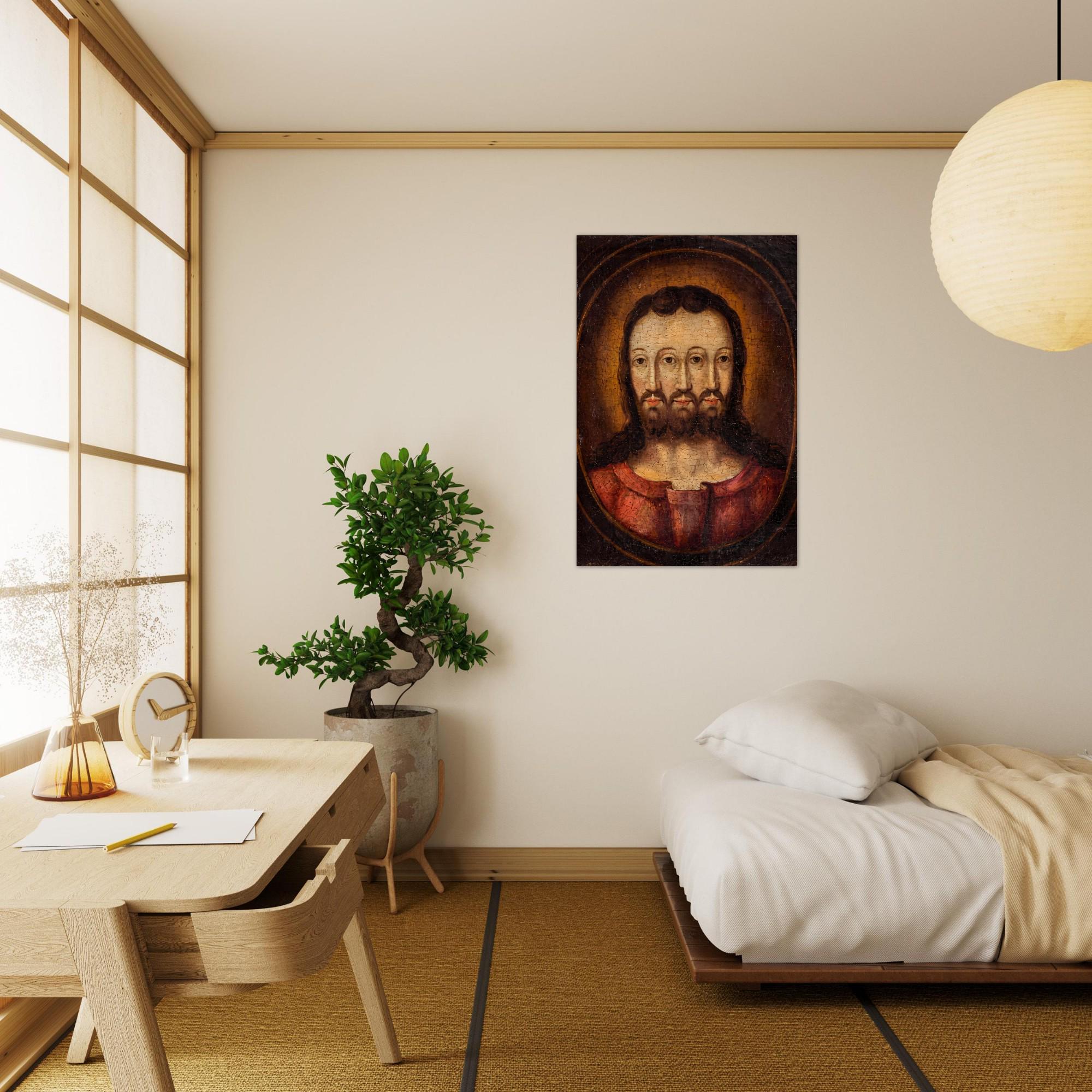 Trifacial Trinity Art Print | Three Faced Jesus Painting | Antique Religious Wall Art | Banned Christian Icon | Unusual Home Decor