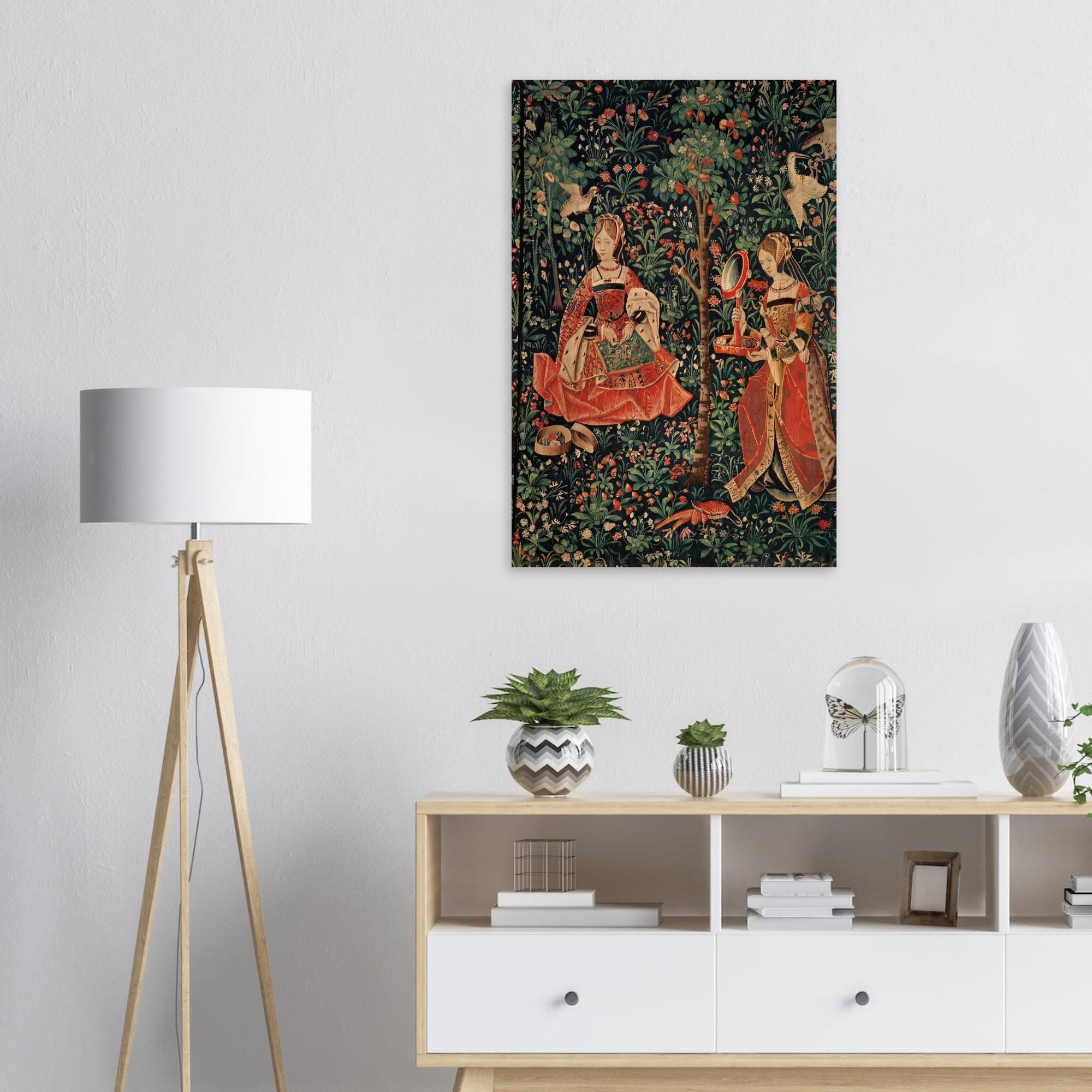 Antique Medieval Tapestry Art Print Mille Fleurs Wall Decor French Renaissance Poster Floral Gothic Dark Academia & Moody 013d7