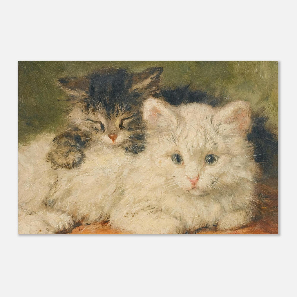 Antique Two Kittens Art Print Henriette Ronner Knip Victorian Cat Painting Fluffy White Kitten Home Decor Animals Creatures