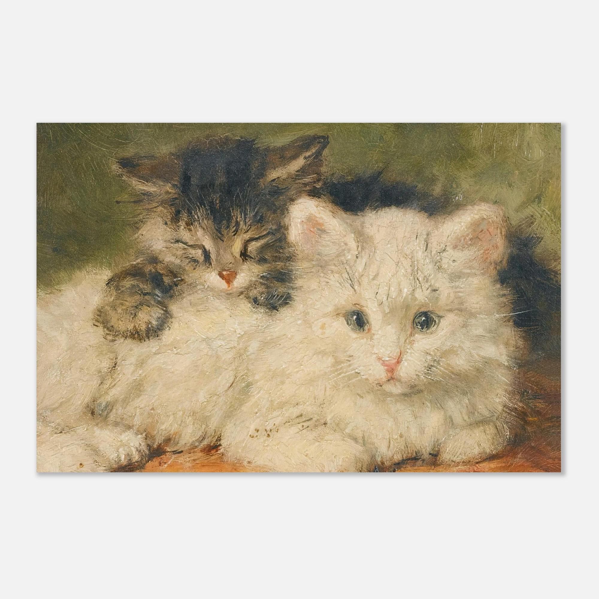 Antique Two Kittens Art Print Henriette Ronner Knip Victorian Cat Painting Fluffy White Kitten Home Decor Animals Creatures