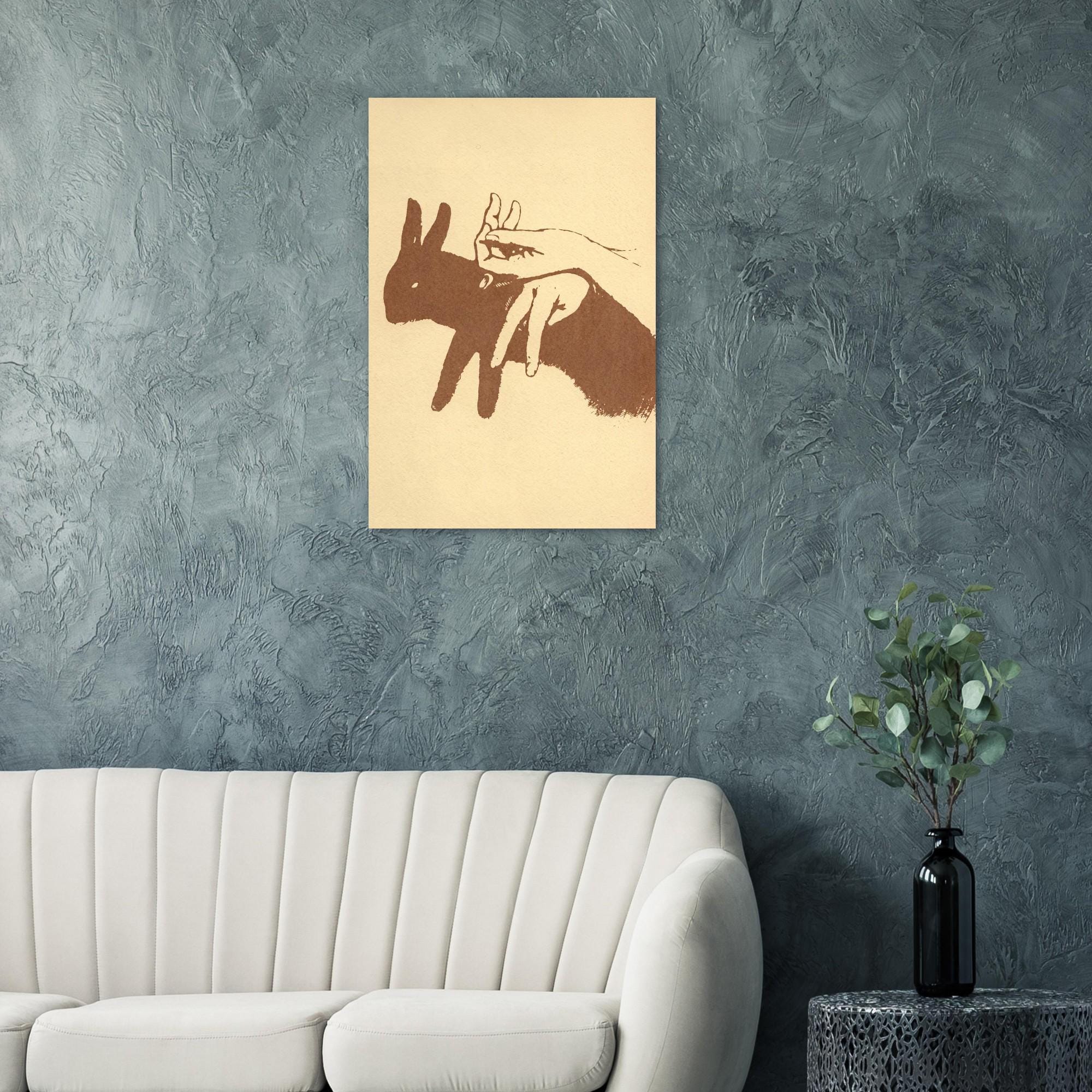 Vintage Rabbit Shadow Puppet Art Print, Victorian Hand Shadow Illustration, Curiosities Oddities Wall Decor, Dark Academia & Moody