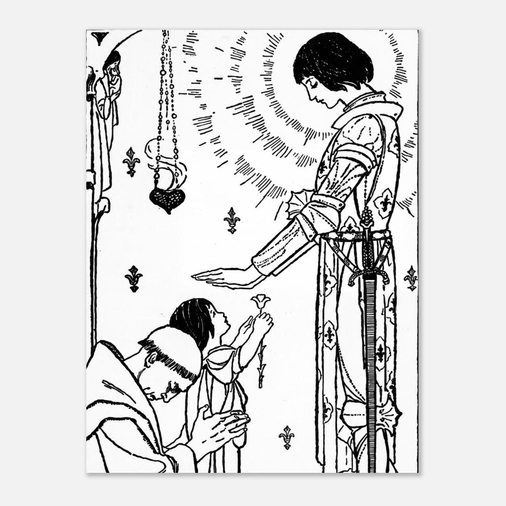 Joan Of Arc Vintage Art Print Ancient France Knight Wall Art Medieval Saints Illustration Catholic Canvas Poster Sacred Medieval Icons