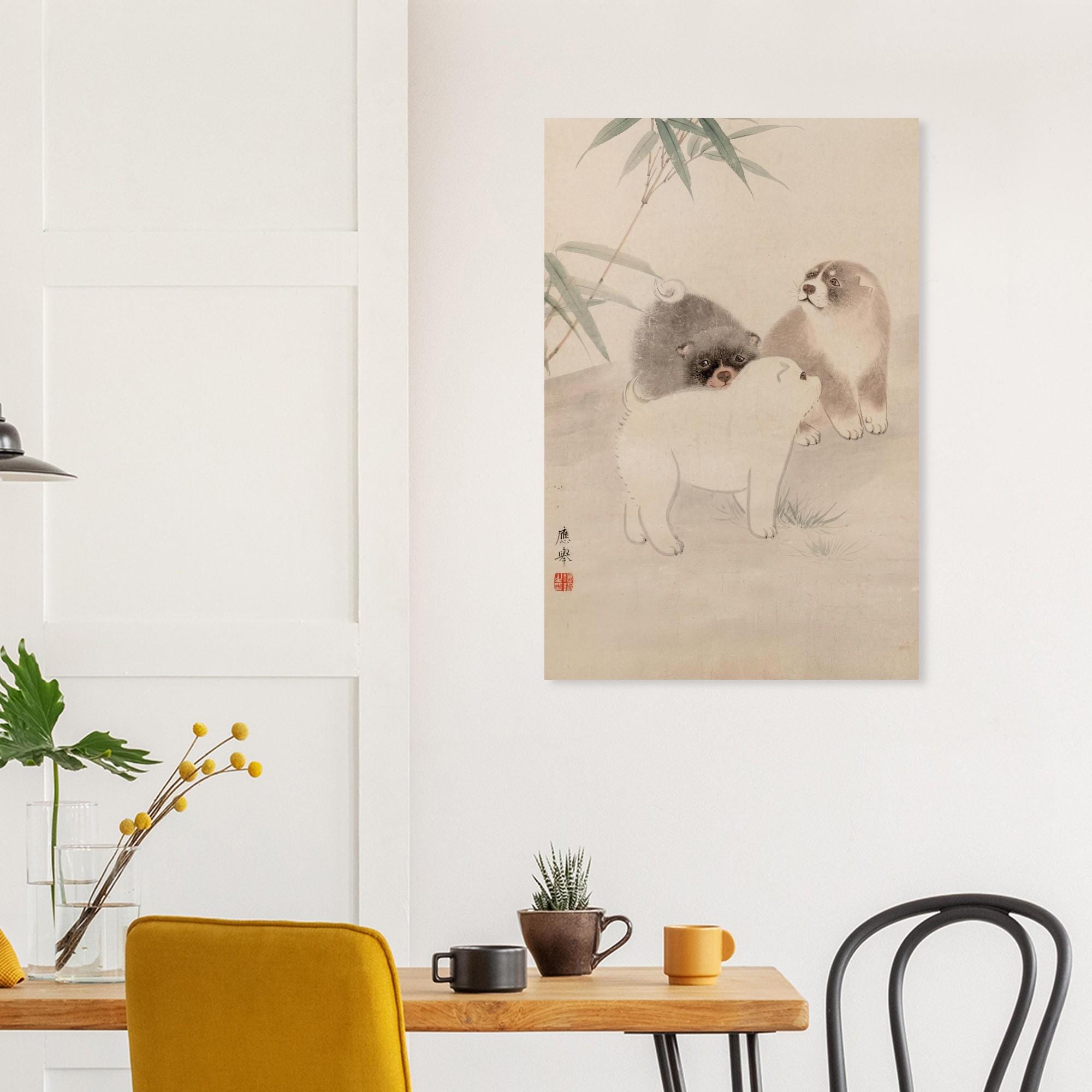 Puppies by Maruyama Okyo Fine Art Print, Japanese Wall Art, Vintage Dog Poster, Wabi Sabi Decor, Cute Animal Art, Asian Home Decor