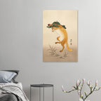 Dancing Fox with Lotus Leaf Hat Ohara Koson Art Print Vintage Japanese Woodblock Painting Kitsune Poster Woodblock & Asian Art