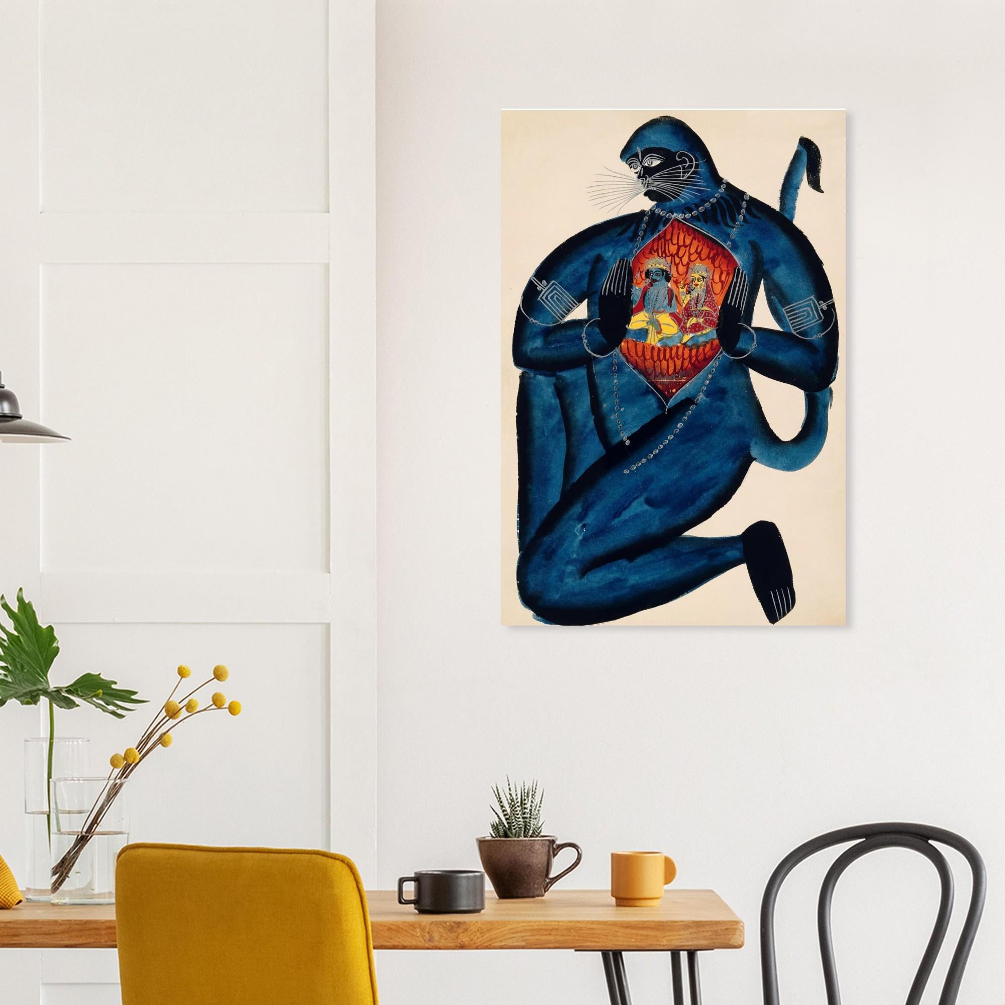 Vintage Hanuman Rama Sita Art Print | Kalighat Indian Folk Art | Hindu Mythology Wall Decor | Spiritual Home Decor Poster Gift
