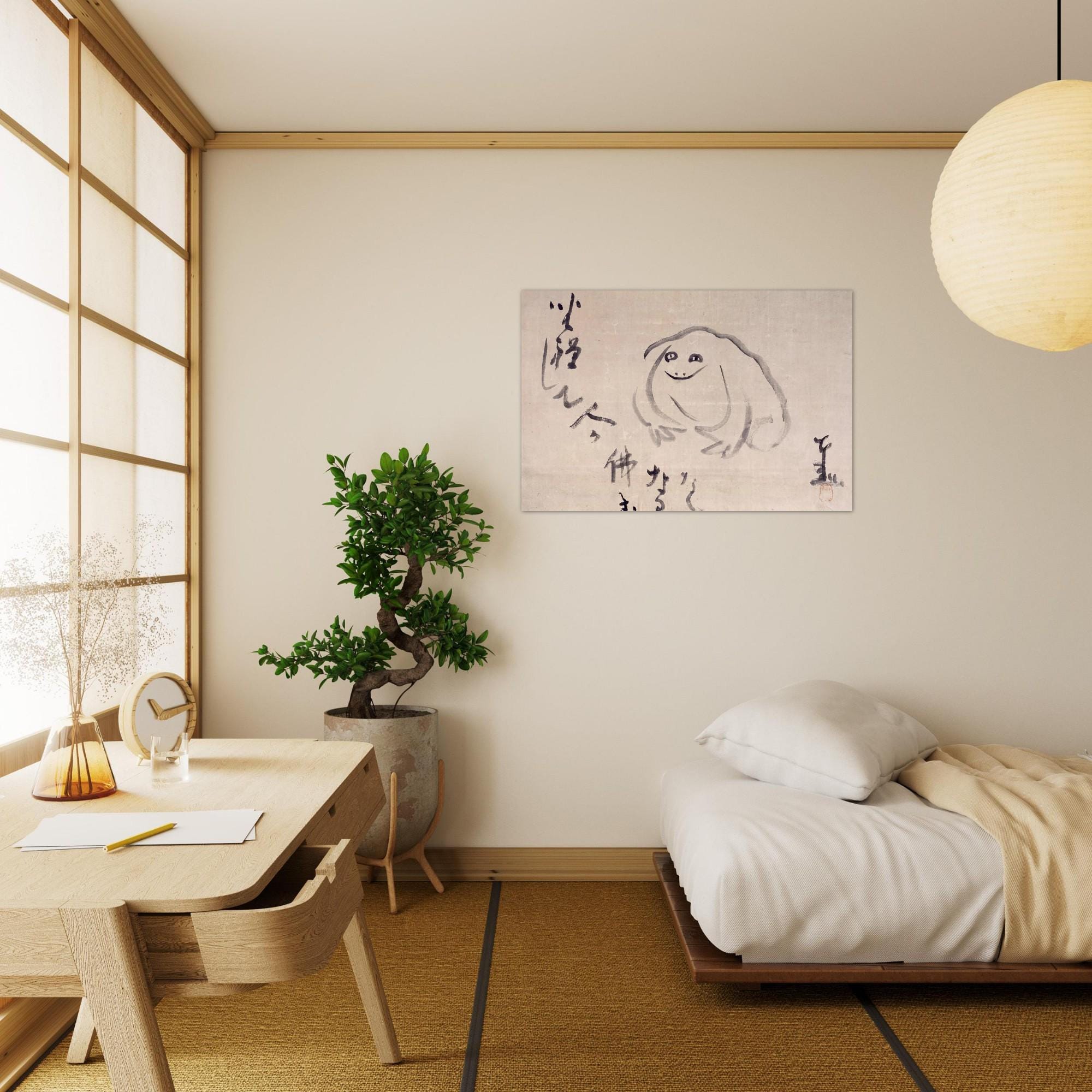 Japanese Zen Meditating Frog Art Print Minimalist Sumi e Ink Painting Wabi Sabi Decor Sengai Gibon Woodblock Asian Art