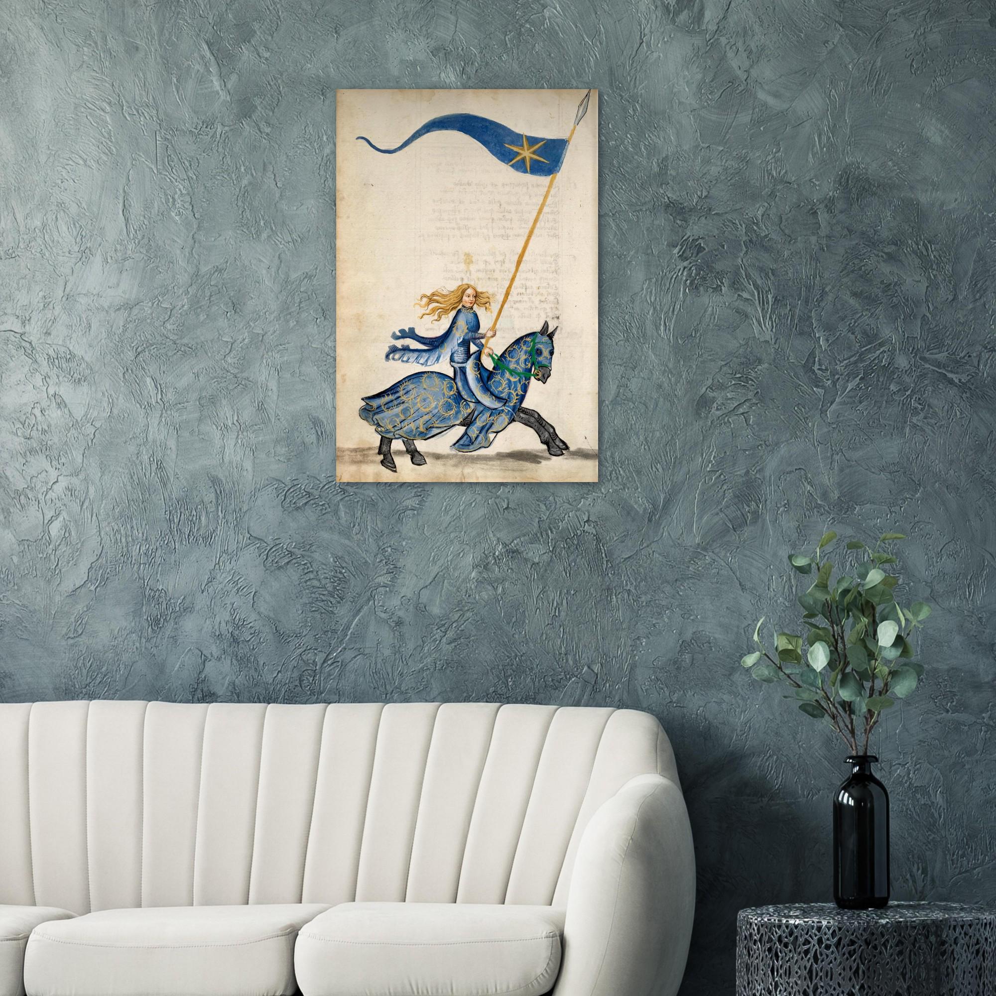 Joan of Arc Medieval Manuscript Art Print Historical French Warrior Woman on Horseback Unframed Wall Decor Myth & Symbolism