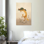 Dancing Fox with Lotus Leaf Hat Ohara Koson Art Print Vintage Japanese Woodblock Painting Kitsune Poster Woodblock & Asian Art
