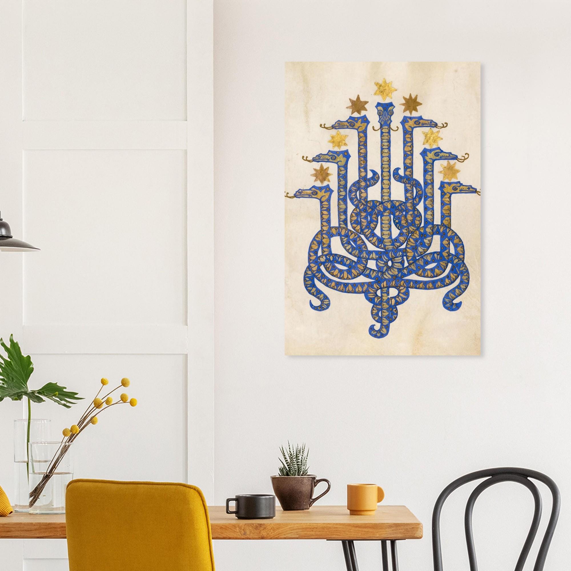 Herodias Illustration by Melchior Lechter Fine Art Print, Symbolist Serpent Wall Art, Mythical Blue Gold Snake, Gothic Home Decor