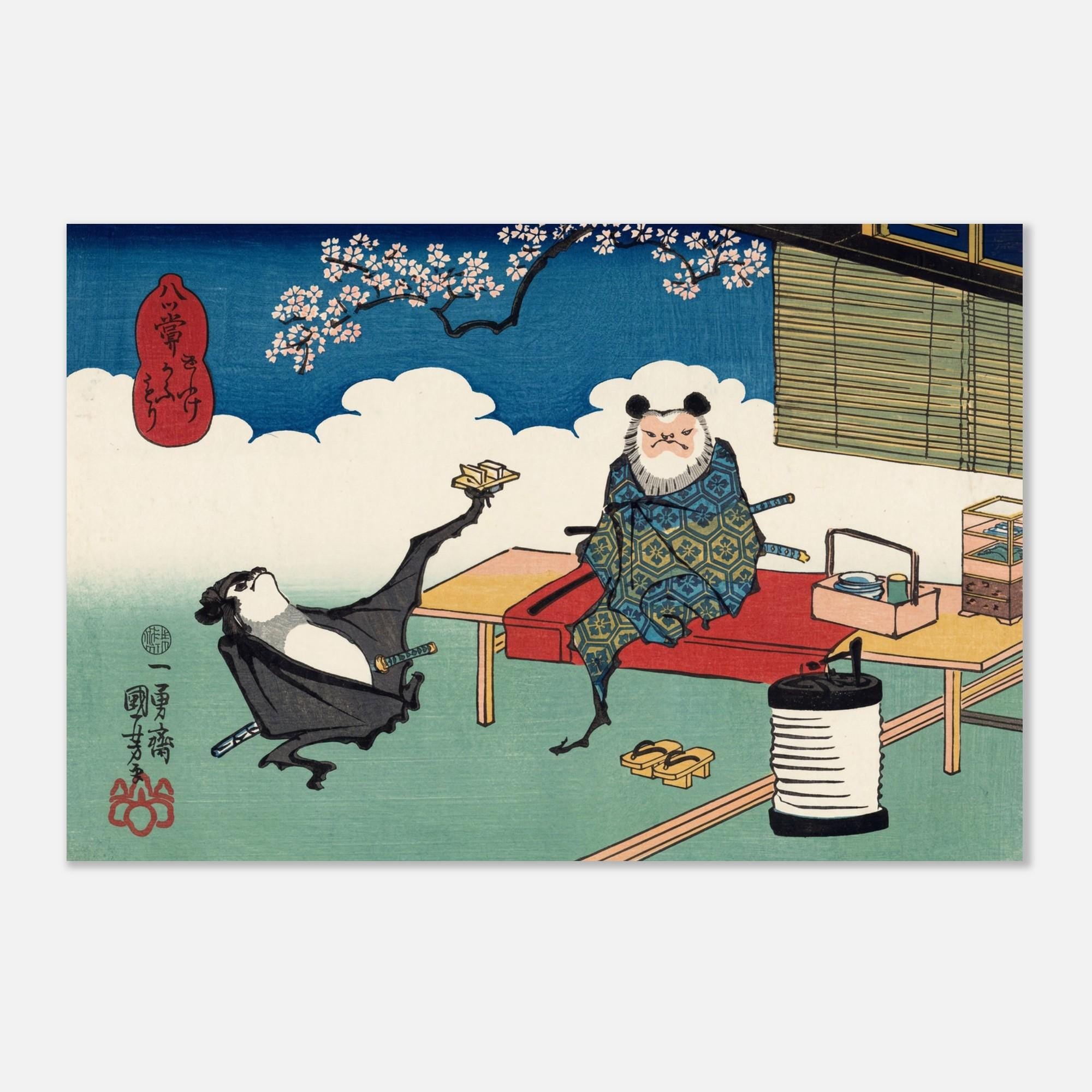Utagawa Kuniyoshi Bat Performance Woodblock Print Vintage Japanese Samurai Bat Wall Art Rare Antique Decor Woodblock & Asian Art DWSZM