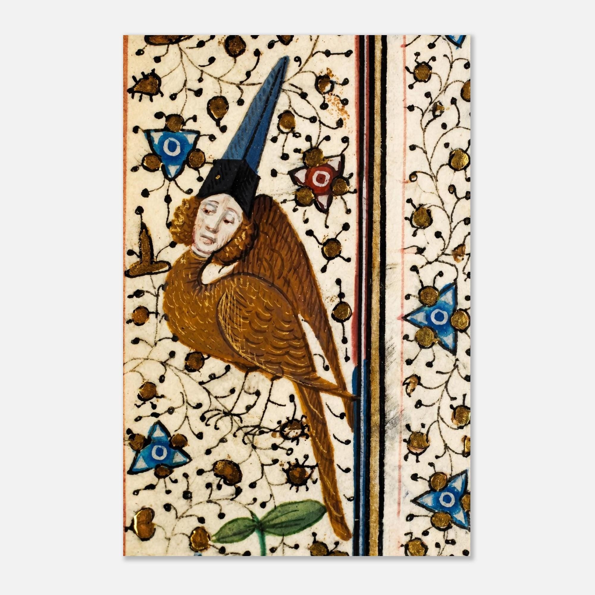 Medieval Harpy Art Print Weird Medieval Guy Manuscript Marginalia Gothic Wall Decor Mythical Siren Animals & Creatures