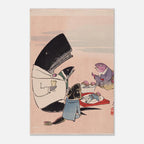 Surreal Weird Japanese Woodblock Print Whale and Fish Dining Satirical Vintage Meiji Era Wall Art Print Woodblock Asian Art