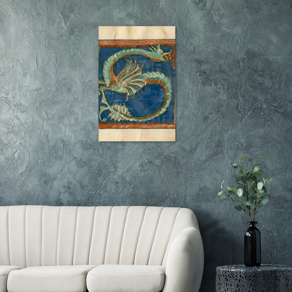 Medieval Dragon Print 12th Century Illuminated Manuscript Initial S Vintage Bestiary Historical Animal Art Animals & Creatures