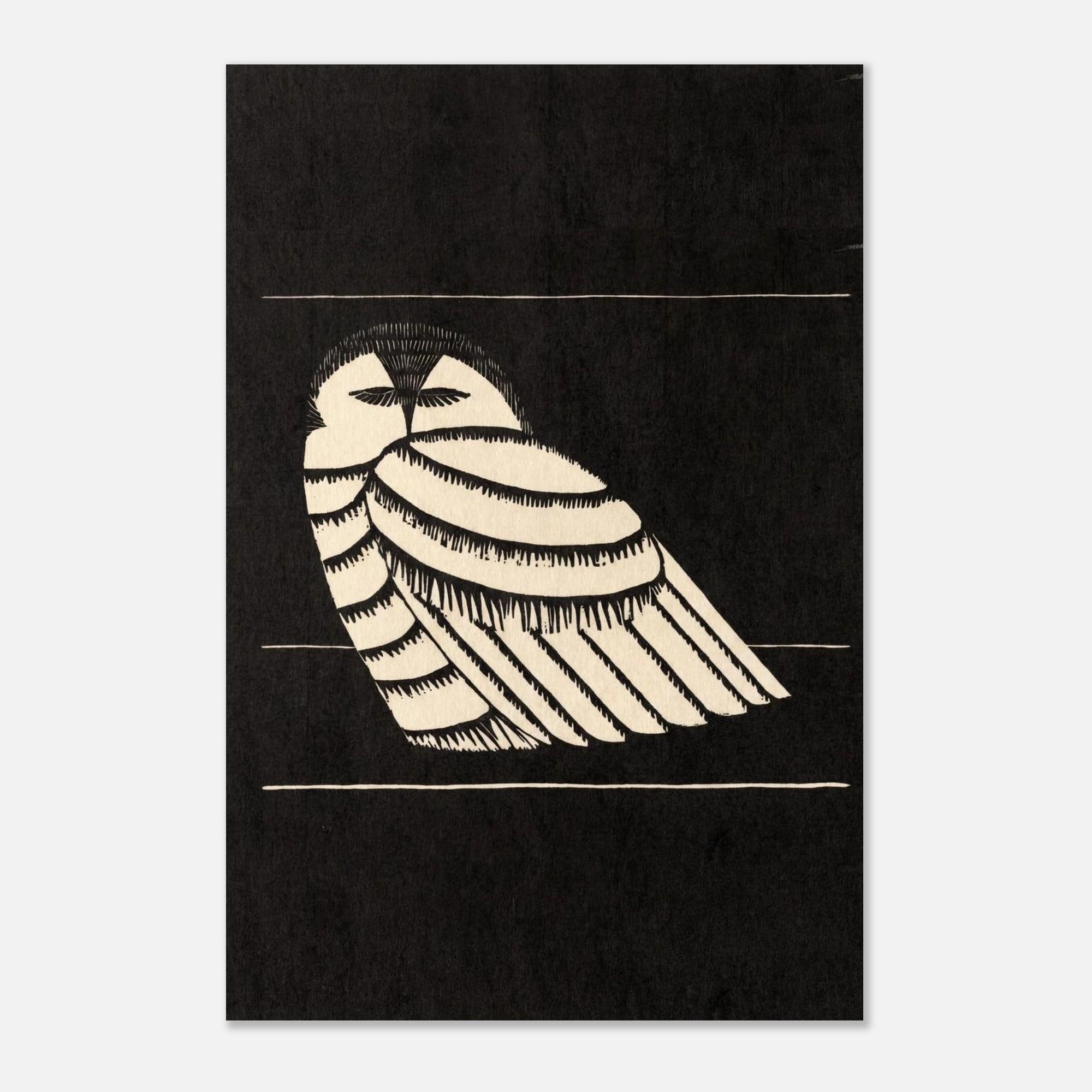 Samuel Jessurun de Mesquita Owl Woodcut Art Print | Minimalist Monochrome Bird Wall Decor | Vintage Mid Century Modernist Poster