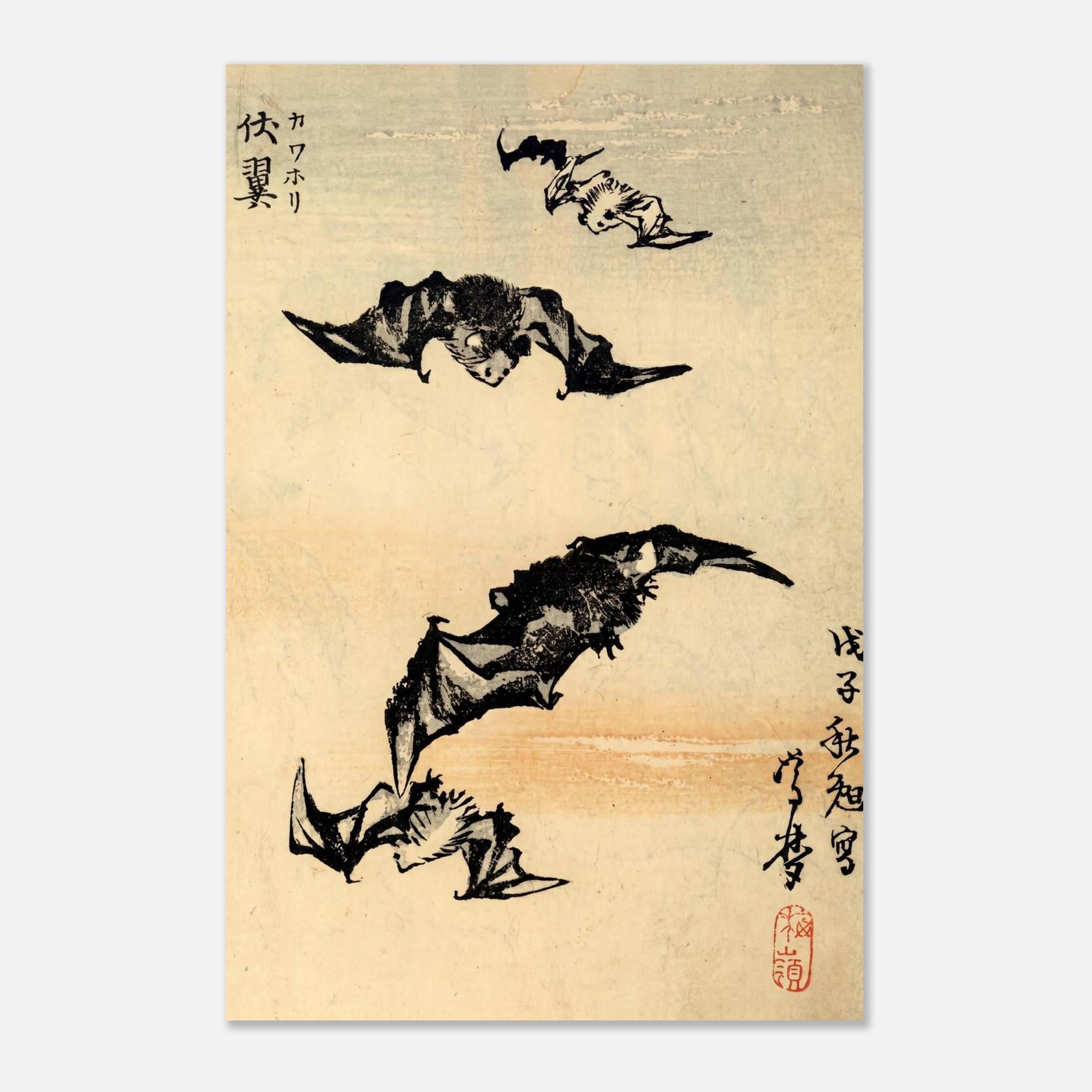 Japanese Bat Woodblock Print Vintage Kono Bairei Art Meiji Era Antique Animal Wall Art Dark Academia Decor Woodblock Asian Art