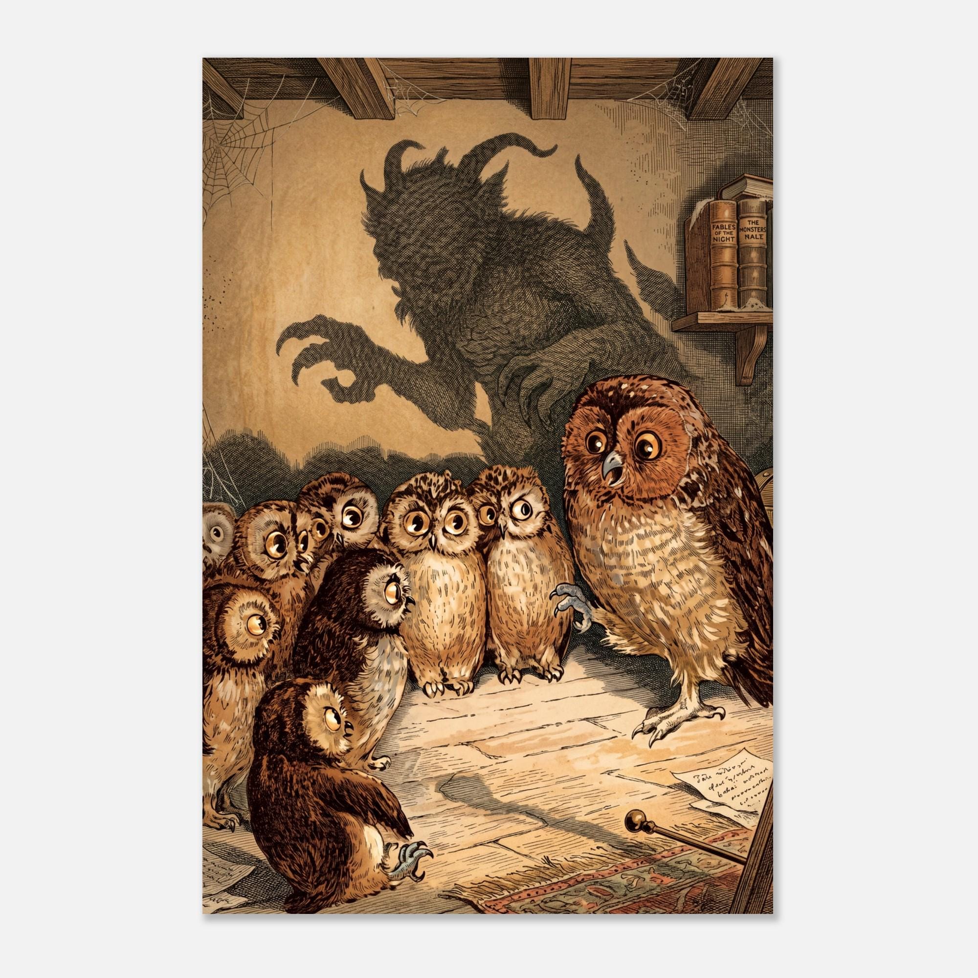 Vintage Owl Teacher Art Print Theodor Kittelsen Wise Owl Classroom Folklore Wall Decor Troll Shadow Dark Academia Moody