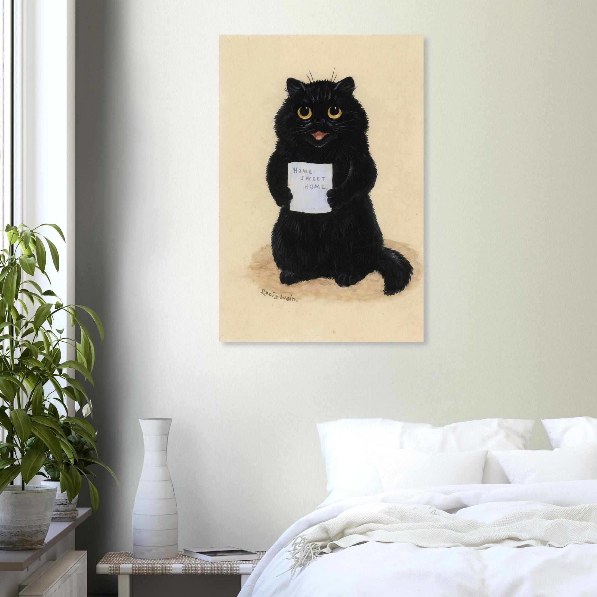 Home Sweet Home by Louis Wain Fine Art Print, Vintage Cat Poster, Victorian Wall Art, Funny Black Cat Decor, Quirky Animal Gift