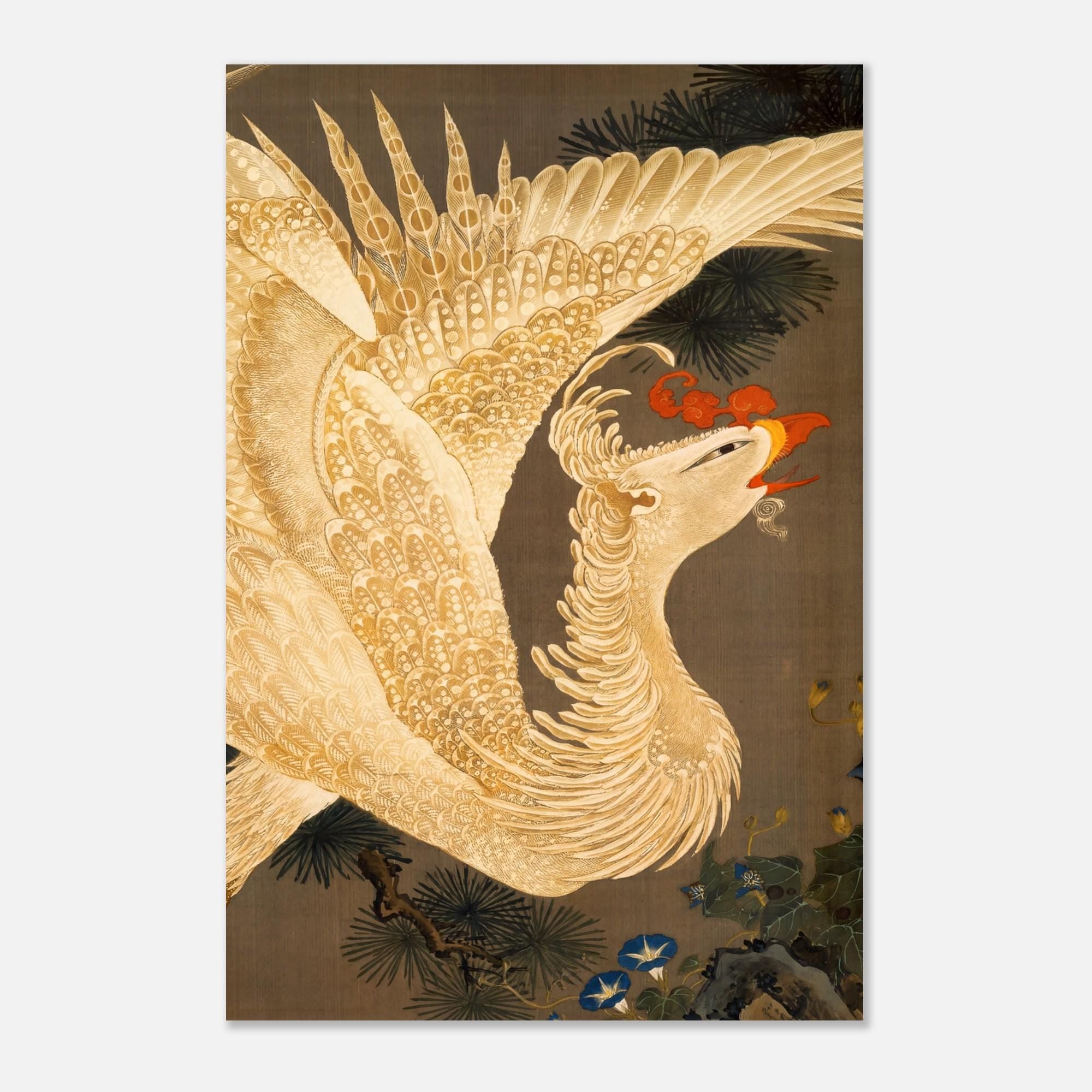 White Phoenix Japanese Art Print Ito Jakuchu Vintage Bird Poster Old Pine Tree Zen Wall Decor Woodblock & Asian Art c1d5b