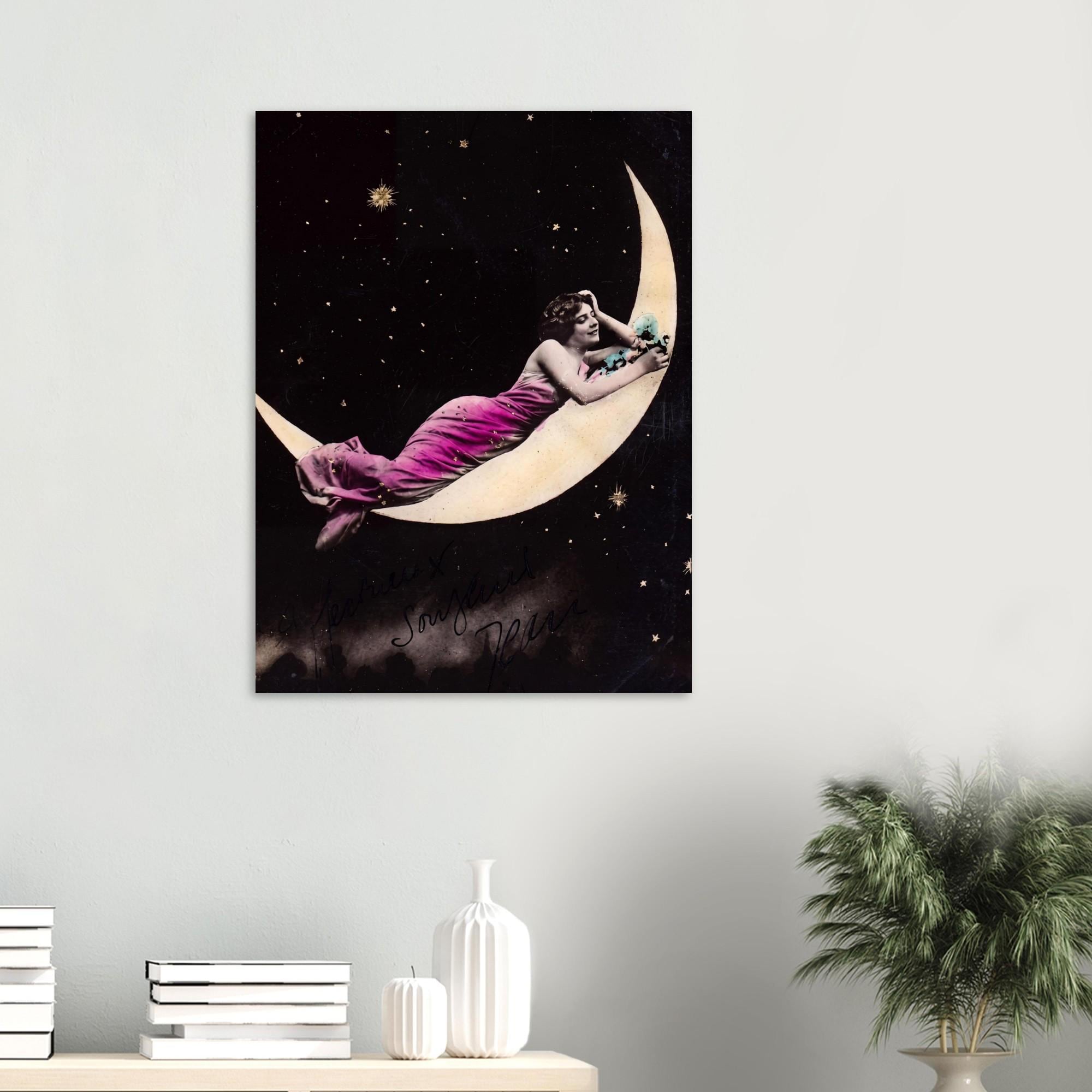 Antique Celestial Moon Goddess Art Print Vintage Victorian Paper Moon Woman Poster Dark Academia Wall Decor Art Nouveau Vintage