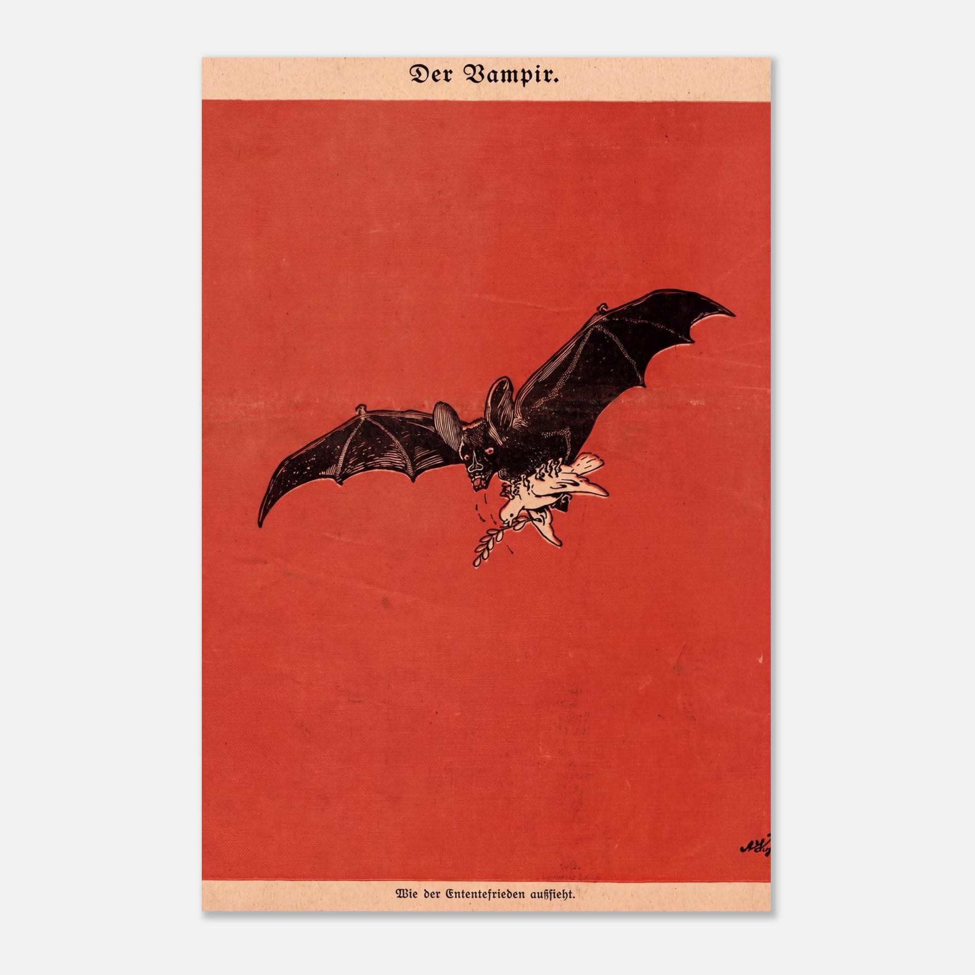 Antique Vampire Bat Art Print Vintage WWI German Propaganda Macabre Gothic Wall Decor Dark Academia Curiosities Dark Fantasy Macabre