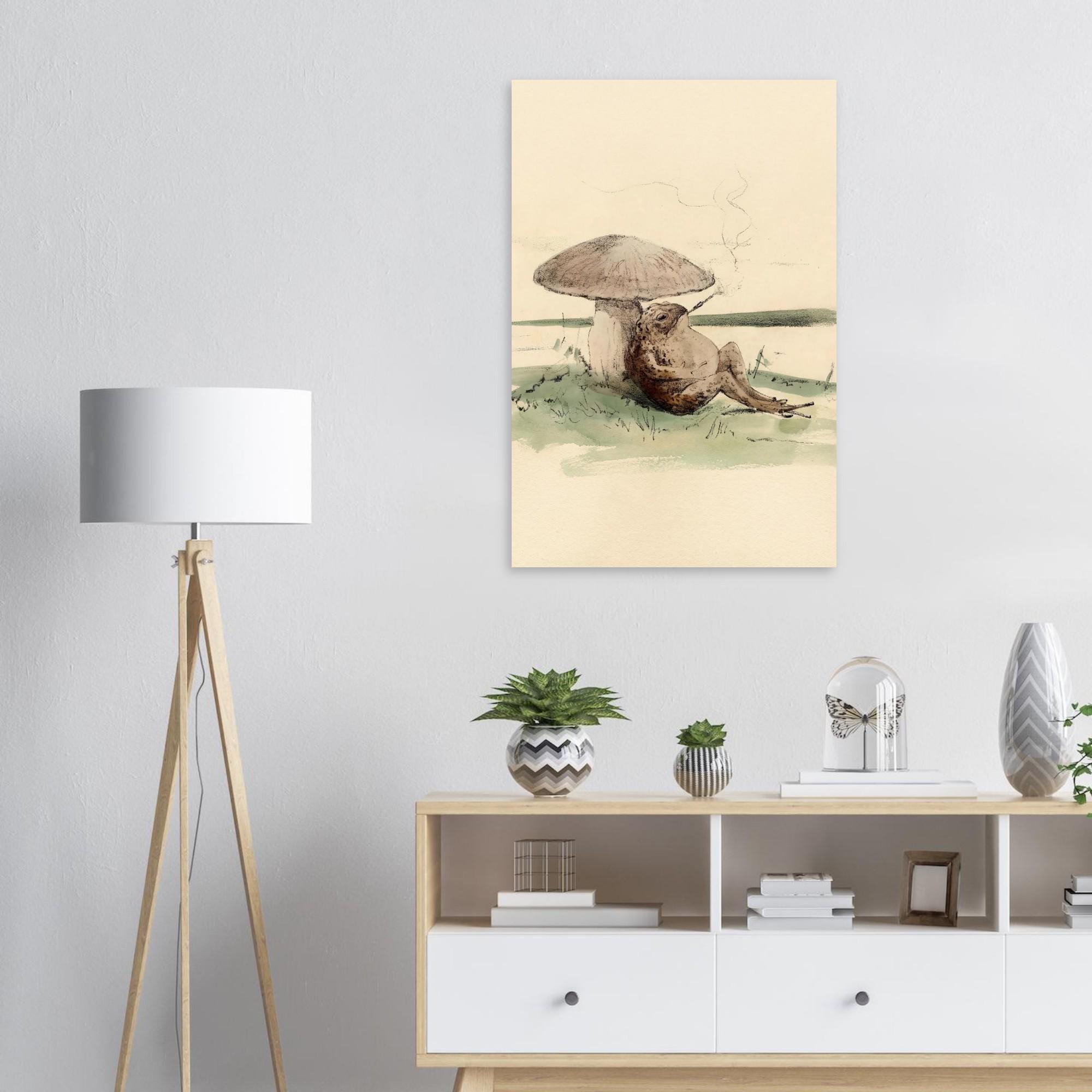 Smoking Toad Art Print | Vintage Frog Mushroom Illustration | Victorian Animal Wall Art | Cottagecore Decor | Dark Academia Art