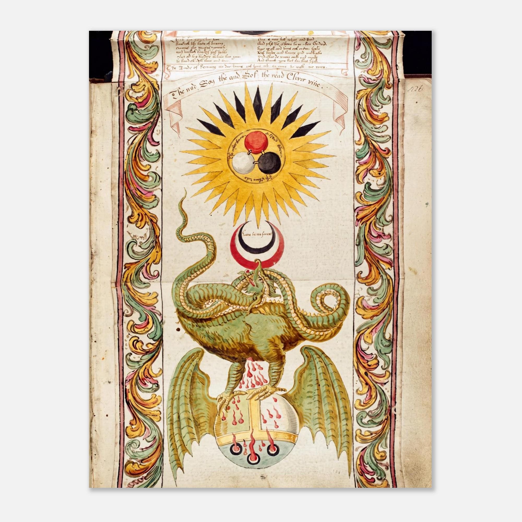 Vintage Alchemical Dragon Manuscript Print Retro Esoteric Occult Wall Art Mystic Alchemy Poster Print Myth And Symbolism