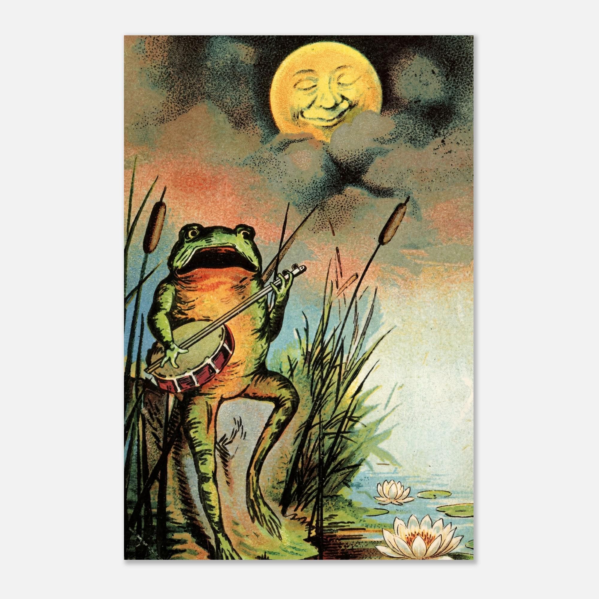 Vintage Frog Playing Banjo Wall Art Print Whimsical Animal Moonlight Decor Cottagecore Folk Art Frog with Banjo Folk & Naive Art 69a9f