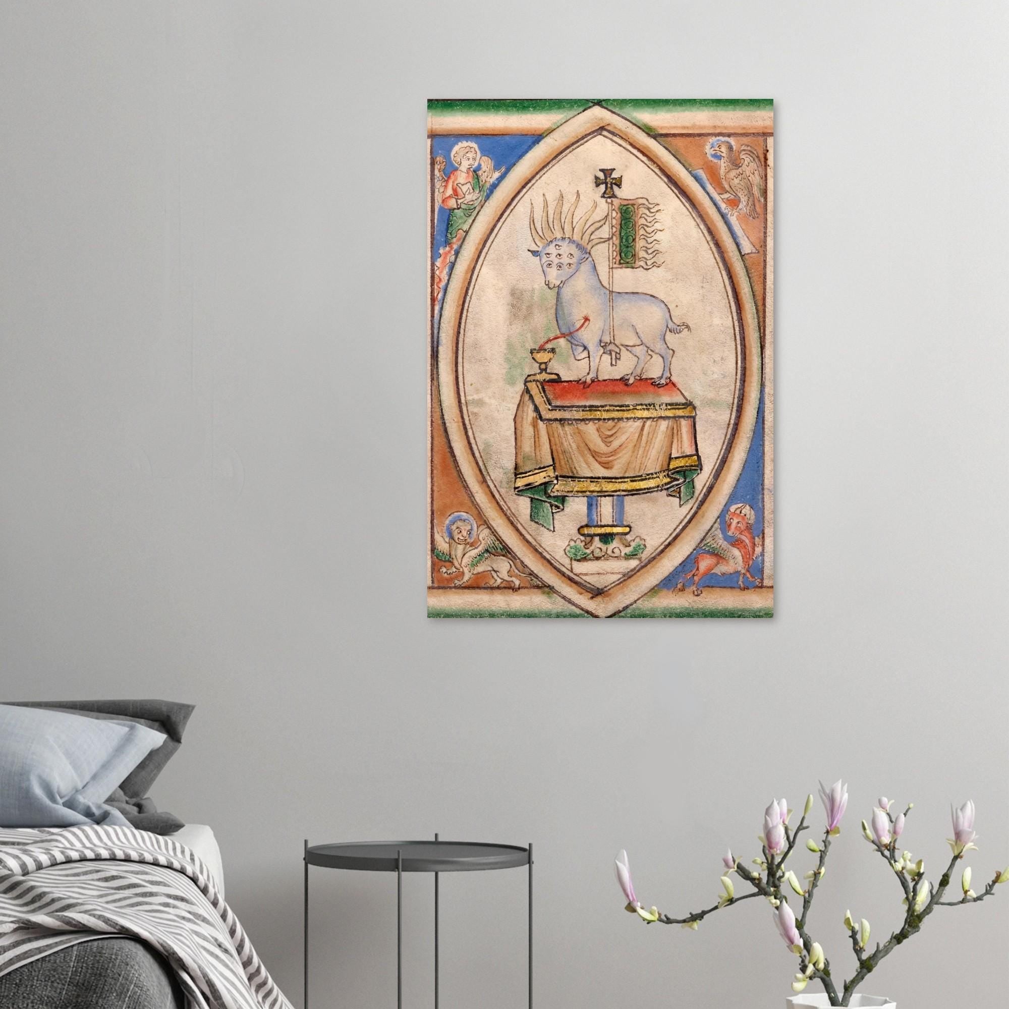 Apocalypse Lamb of God Seven Eyes Seven Horns Medieval Manuscript Art Print, Agnus Dei Revelation Myth & Symbolism