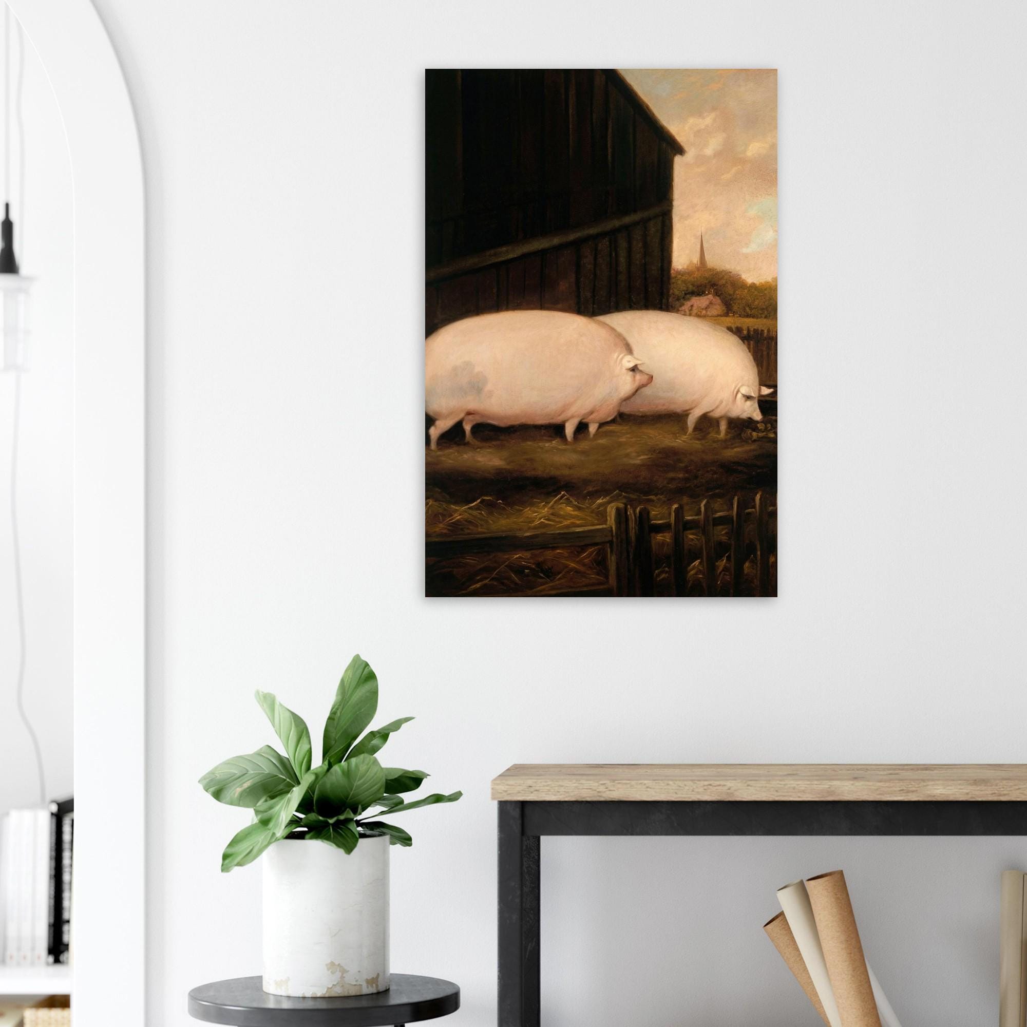 British Folk Art Pig Painting | Moody Farmhouse Wall Art | Antique English School Art Print | Chonky Prize Pig Kitchen Wall Decor