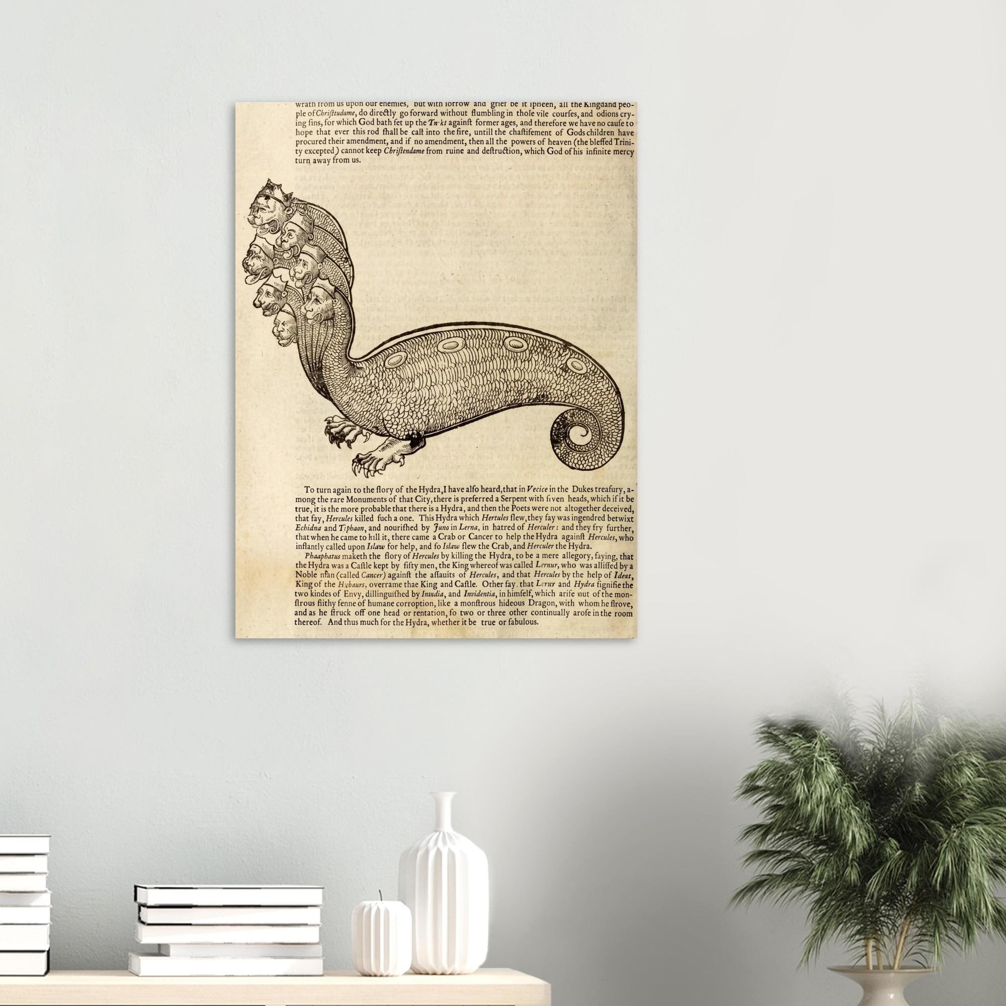 Vintage Hydra Illustration Print Medieval Bestiary Woodcut Poster Antique Greek Mythology Wall Art Monster Decor Myth And Symbolism