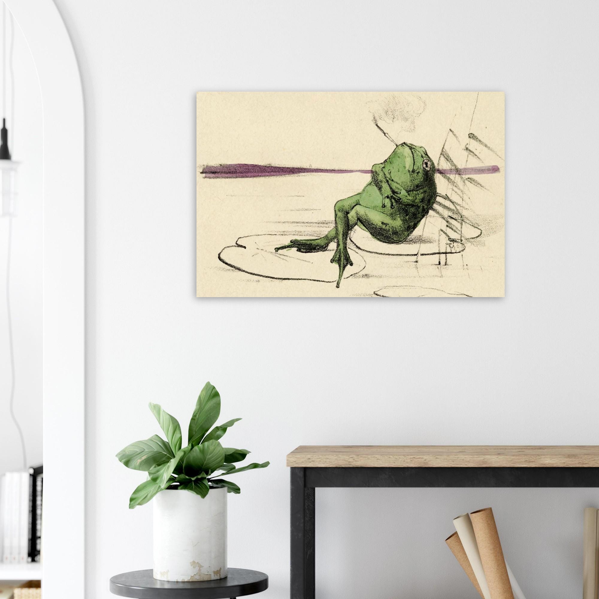 Reclining Frog Smoking Pipe Art Print | Victorian Whimsical Animal Wall Art | Dark Academia Decor | Vintage Toad Illustration