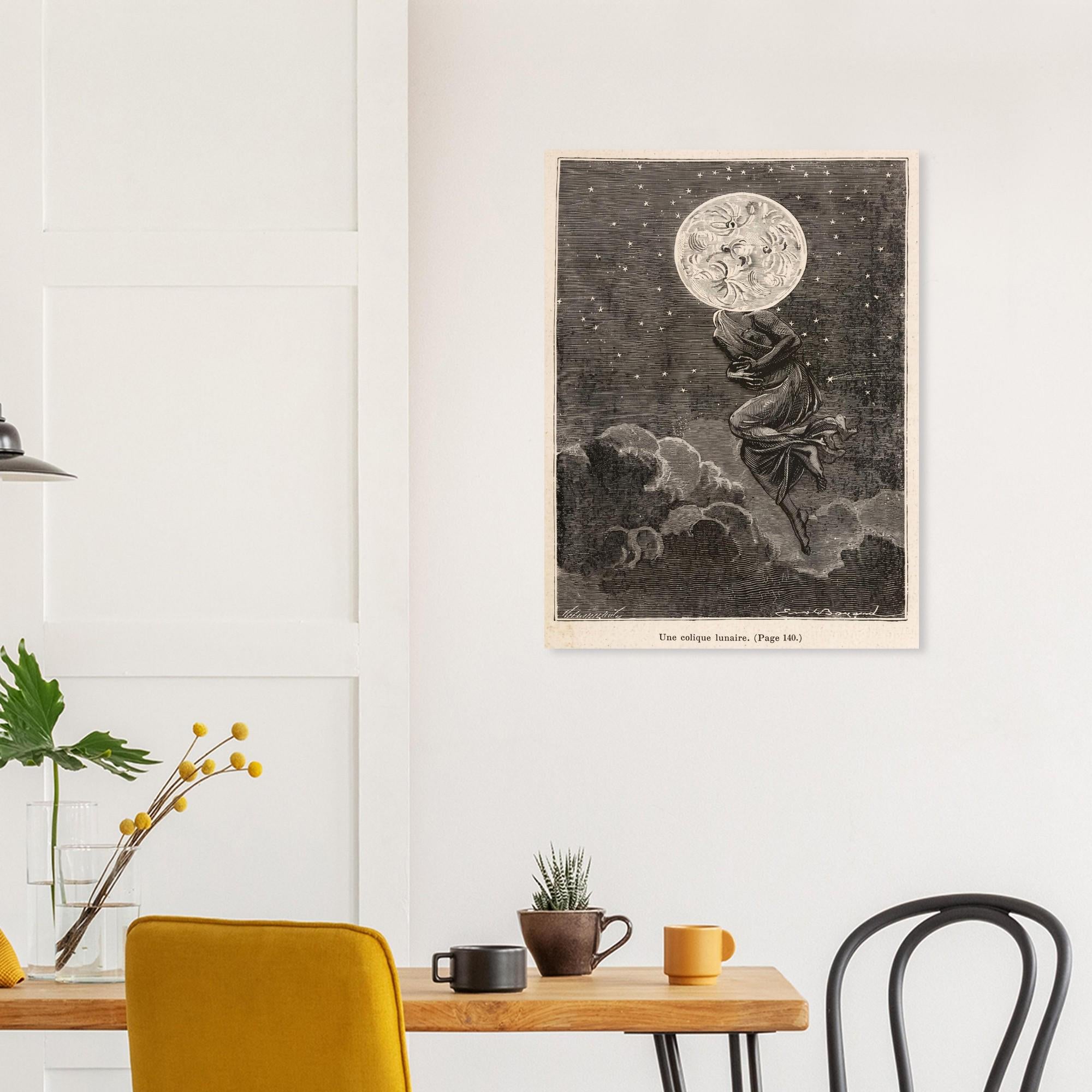 Vintage Moon Illustration Space Wall Art Print Retro Celestial Astronomy Poster Antique Victorian Etching Dark Academia Moody