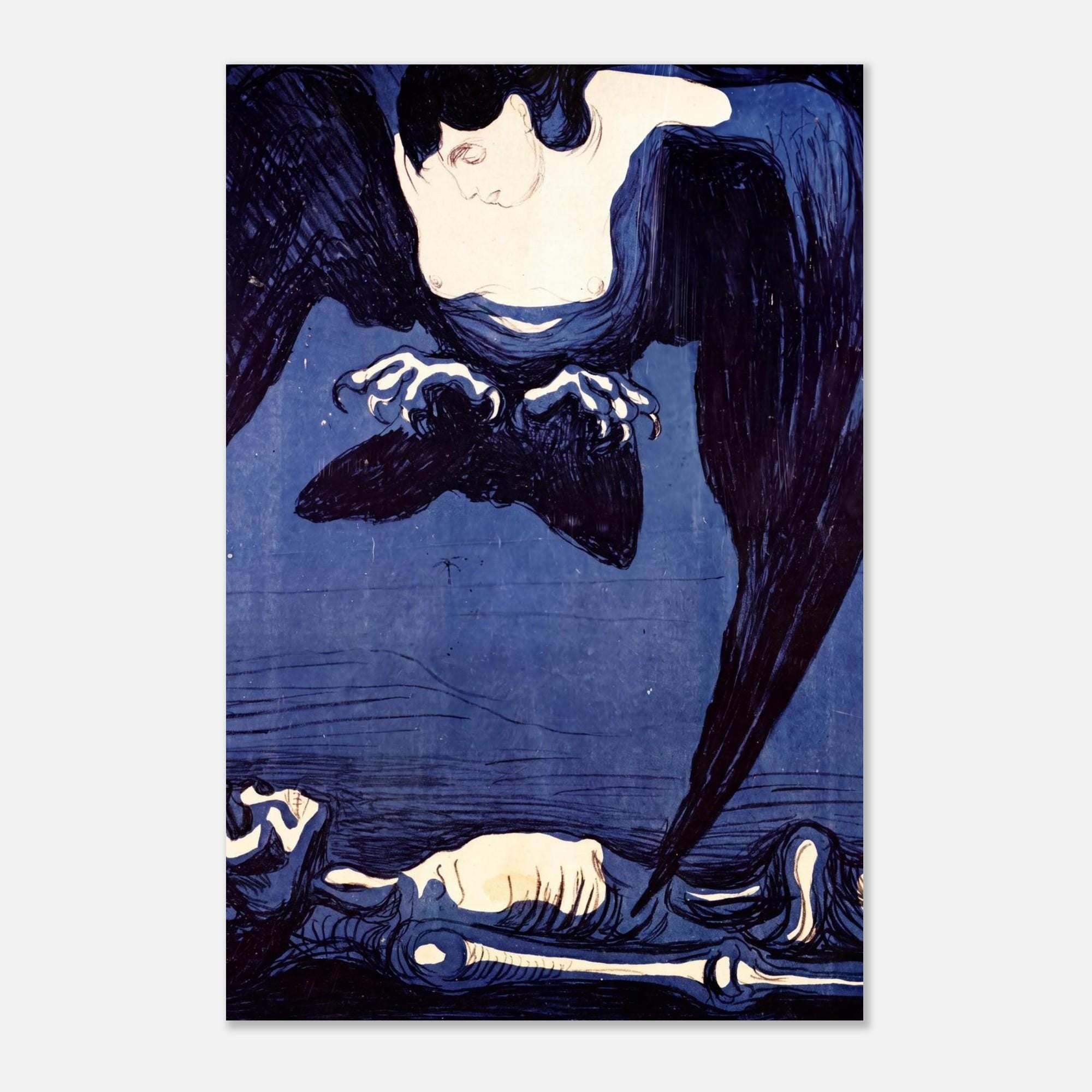 Edvard Munch Harpy Skeleton Print Vintage Gothic Wall Art Antique Symbolist Vampire Poster Moody Aesthetic Home Dark Fantasy Macabre