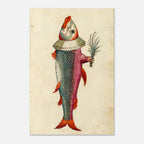 Vintage Weird Fish Art Print Renaissance Anthropomorphic Salmon in Ruff Collar Historical Illustration Dark Academia & Moody 10a05