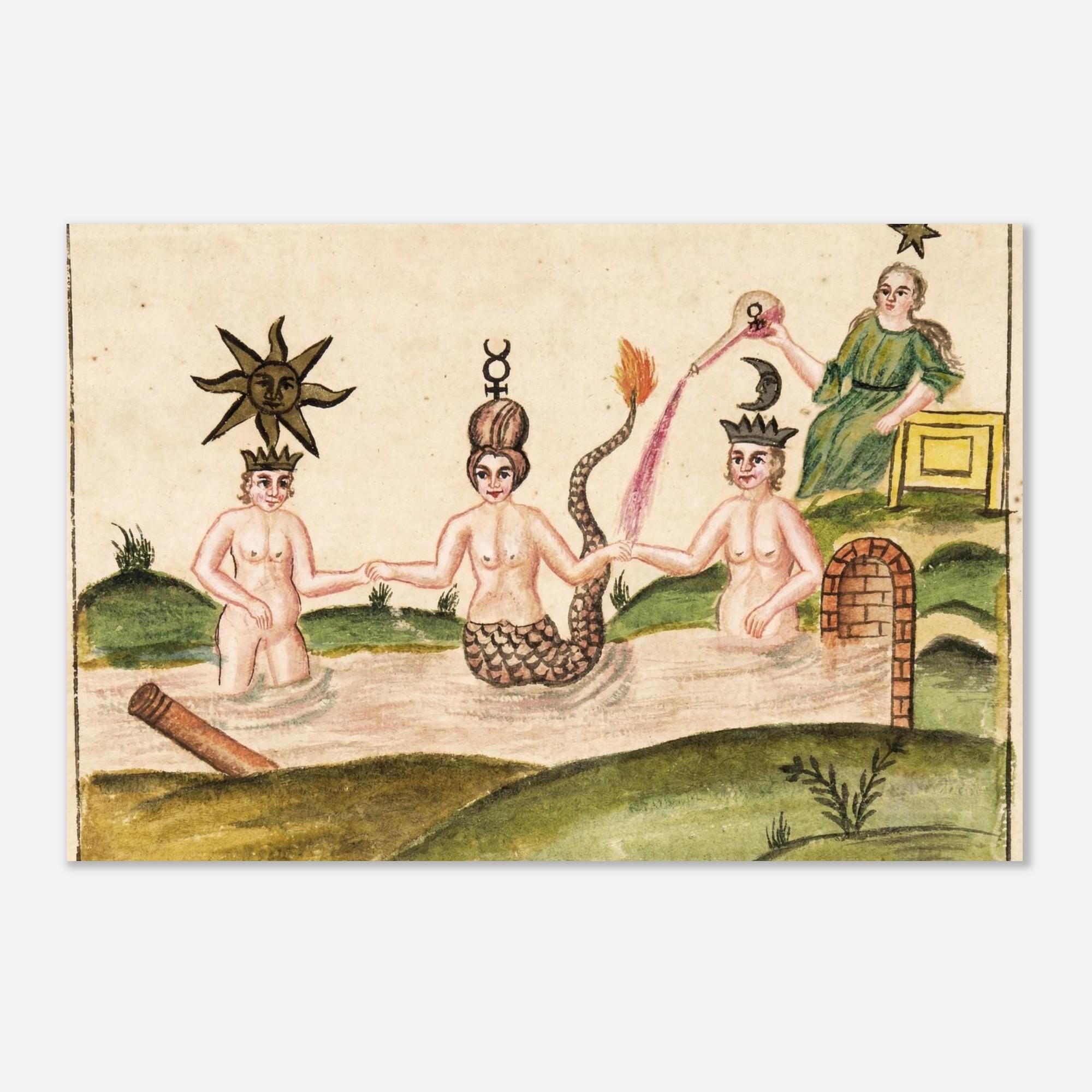 Vintage Alchemy Sun Moon Mermaid Art Print Clavis Artis Alchemical Manuscript Esoteric Occult Decor Hermetic Art Myth Symbolism