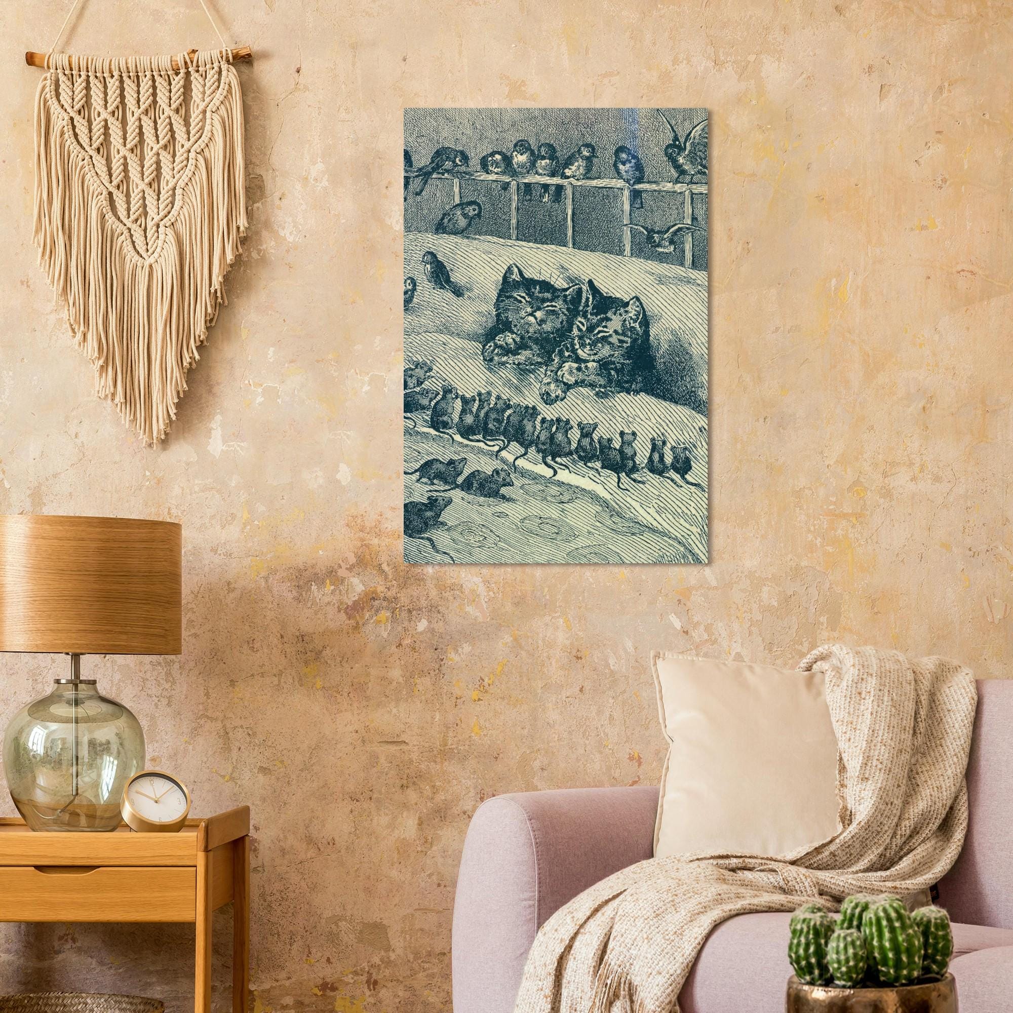 Vintage Cat Print Sleeping Kittens Victorian Illustration Antique Animal Sketch Black and White Wall Art Dark Academia & Moody