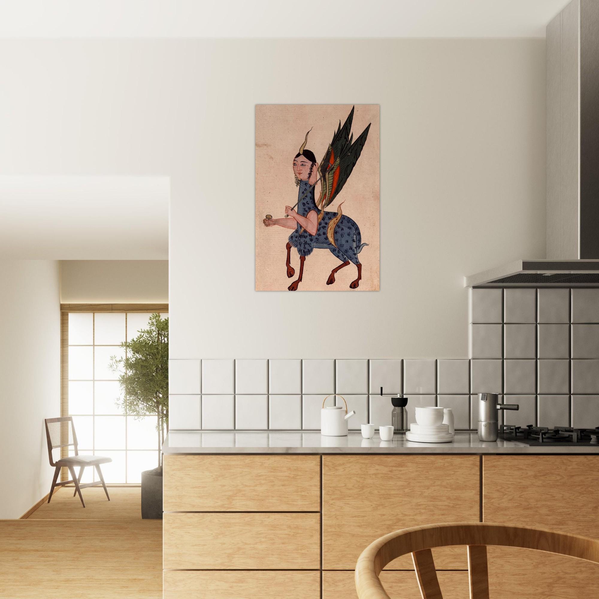 Persian Miniature Al Buraq Mythical Creature Print Islamic Mythology Wonders Of Creation Wall Art Folk Animals Myth Symbolism