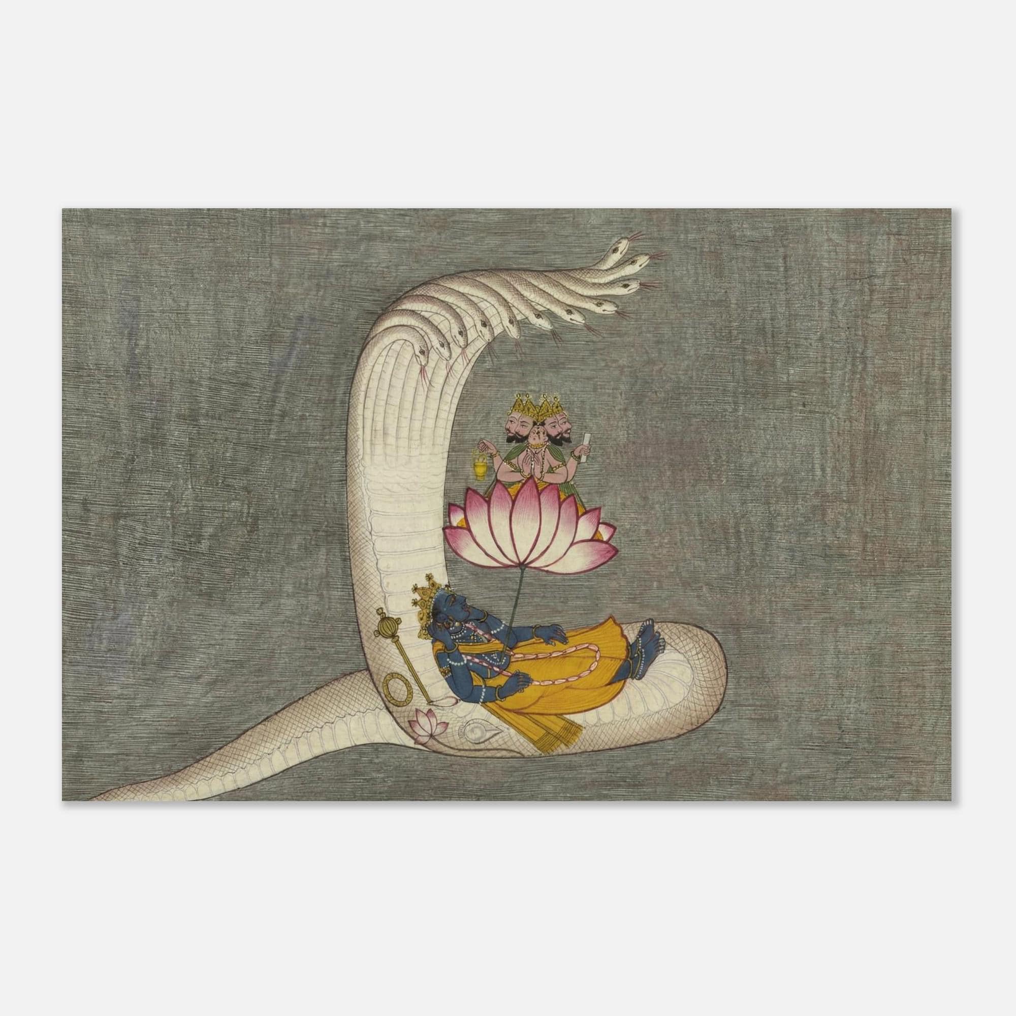 Vishnu Reclining Anantashayana Pahari Miniature Painting Indian Mythology Art Hindu God Vintage Folk Wall Print Myth Symbolism
