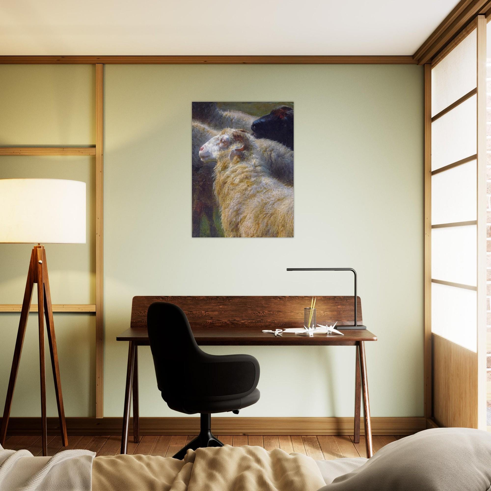 Vintage Sheep Oil Painting Dark Academia Wall Art Moody Antique Ram Print Textured Animal Portrait Dark Academia Moody