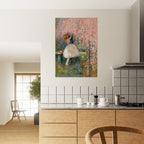 Romantic Couple Kissing Pink Cherry Blossom Tree French Pointillism Art Print Vintage Wedding Anniversary Impressionist Masters