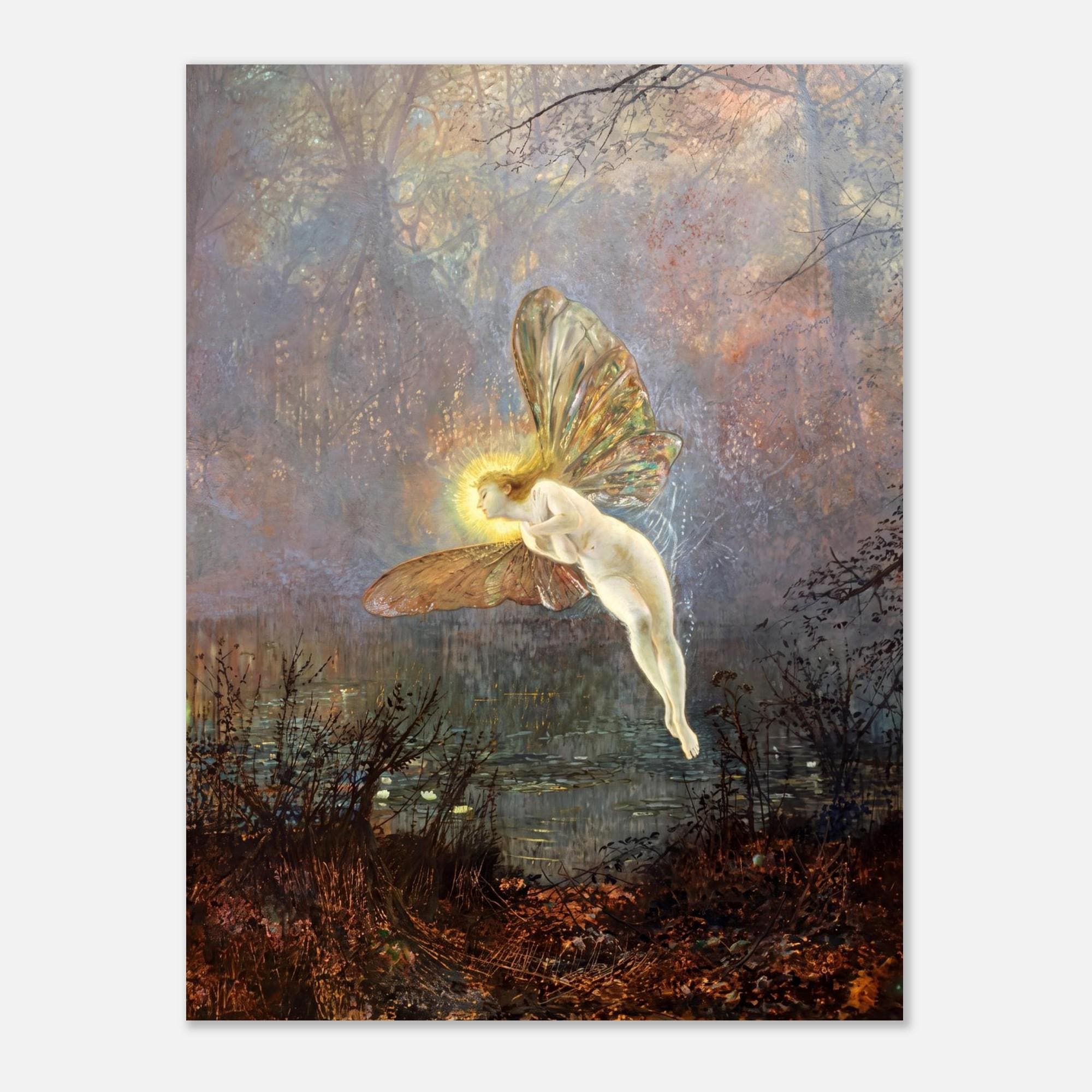 vintage fairy art print myth and symbolism dark academia fantasy moth wing fae wall decor moody enchanted forest aesthetic poster
