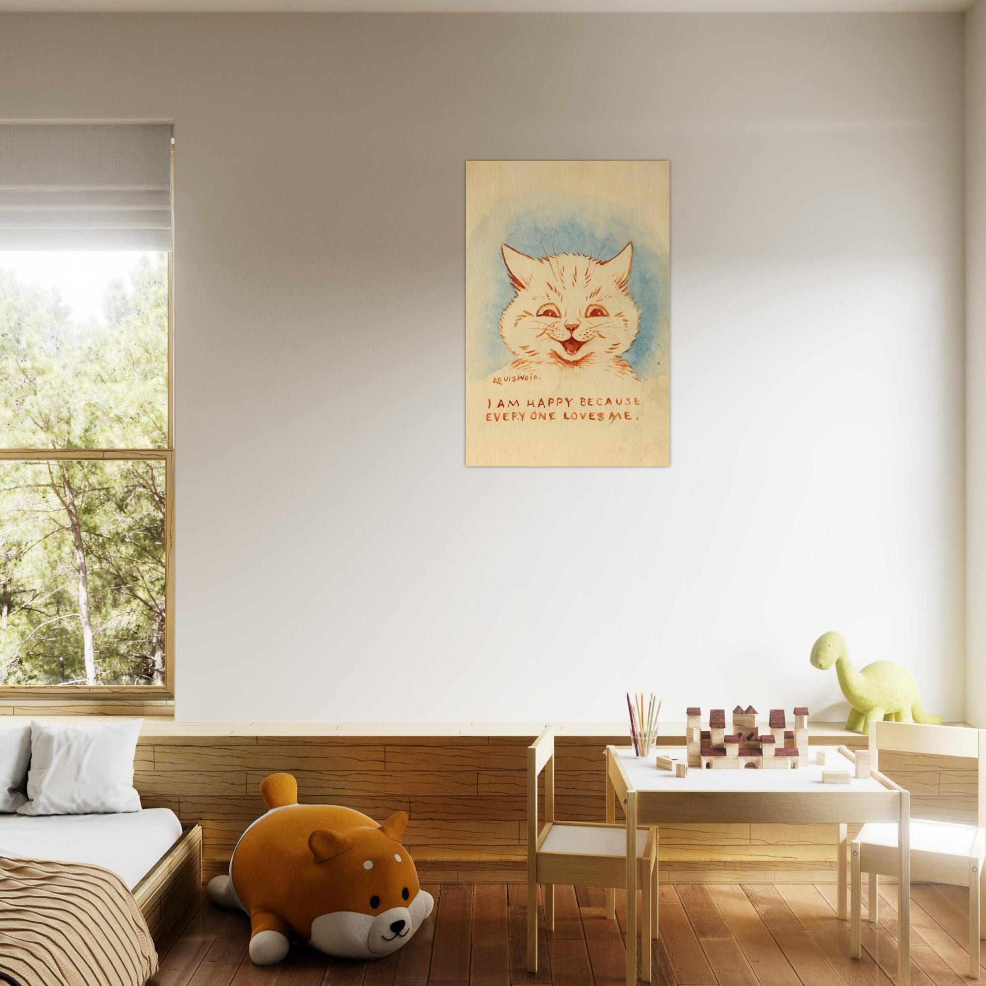 Louis Wain I Am Happy Because Everyone Loves Me Cat Art Print Vintage Feline Wall Decor Poster Gift Animals Creatures
