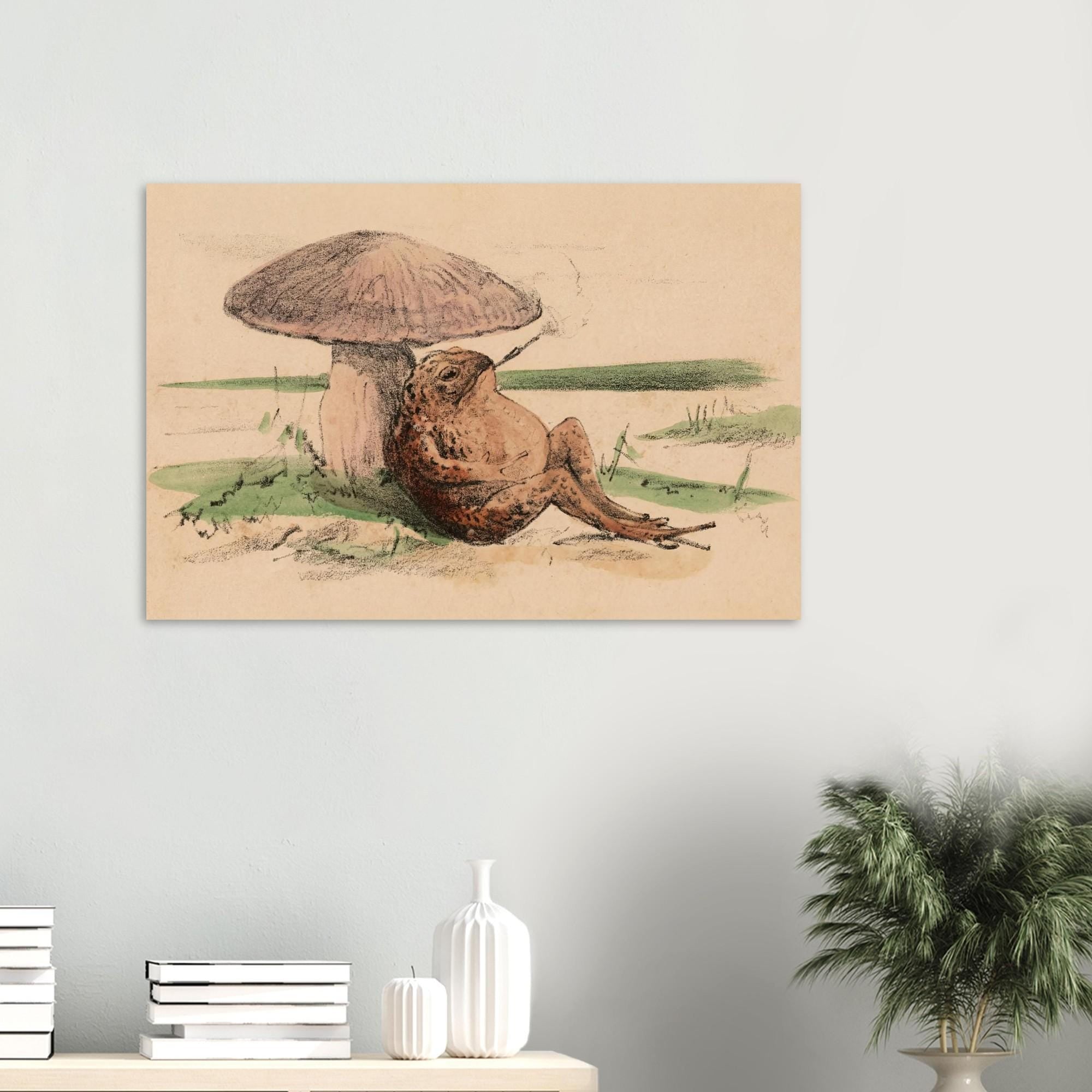 Vintage Toad Smoking Art Print | Mushroom Wall Art | Goblincore Decor | Retro Frog Illustration | Whimsical Animal Art | Art Print
