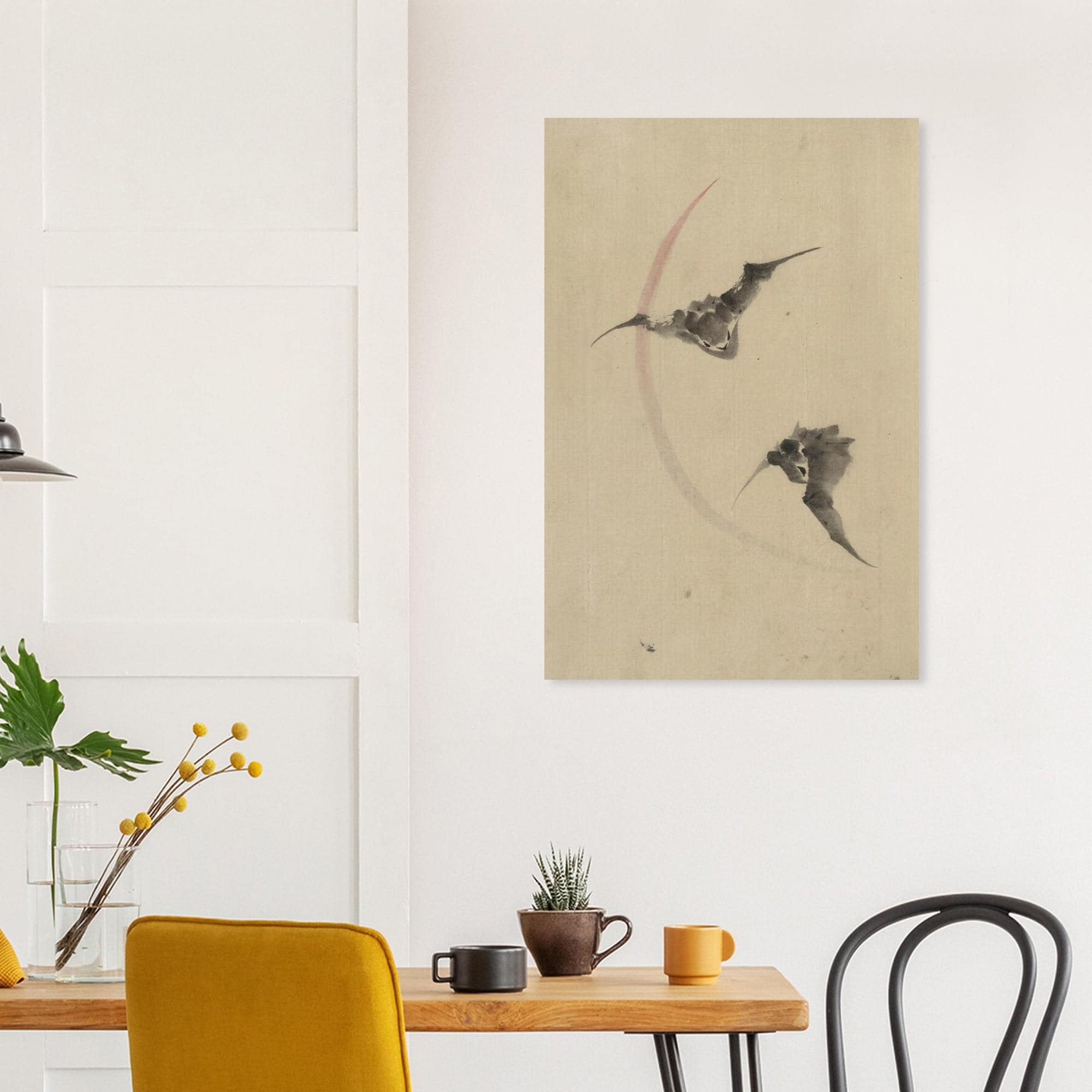 Hokusai Japanese Bat Art Print Vintage Sumi-e Ink Wash Painting Minimalist Moon Wall Decor Gift Woodblock & Asian Art